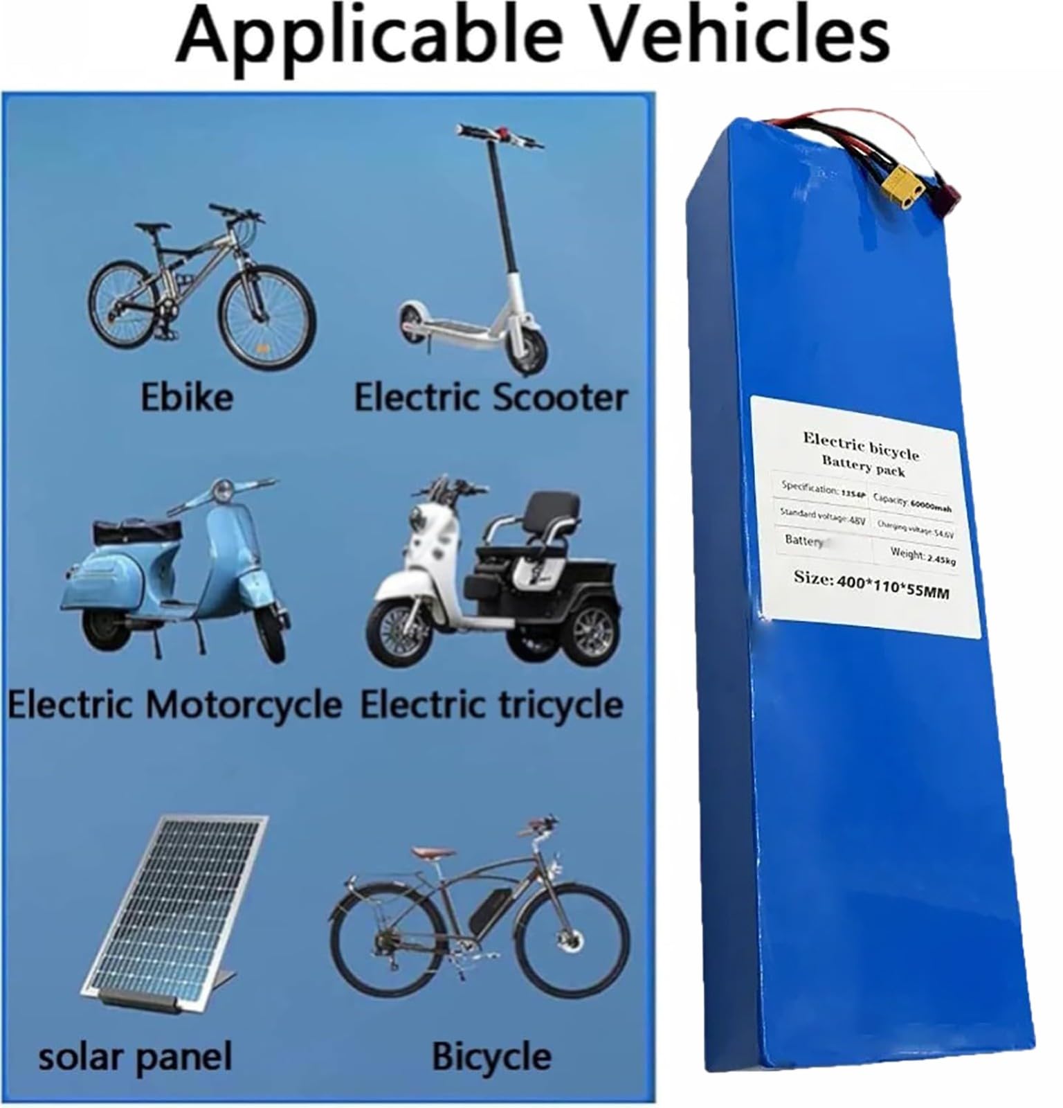 48V 20Ah E-Bike Batteries, 13S4P 48V 20Ah Lithium ION Battery Pack, Batterie Trottinette Électrique, with Built in BMS and Charger