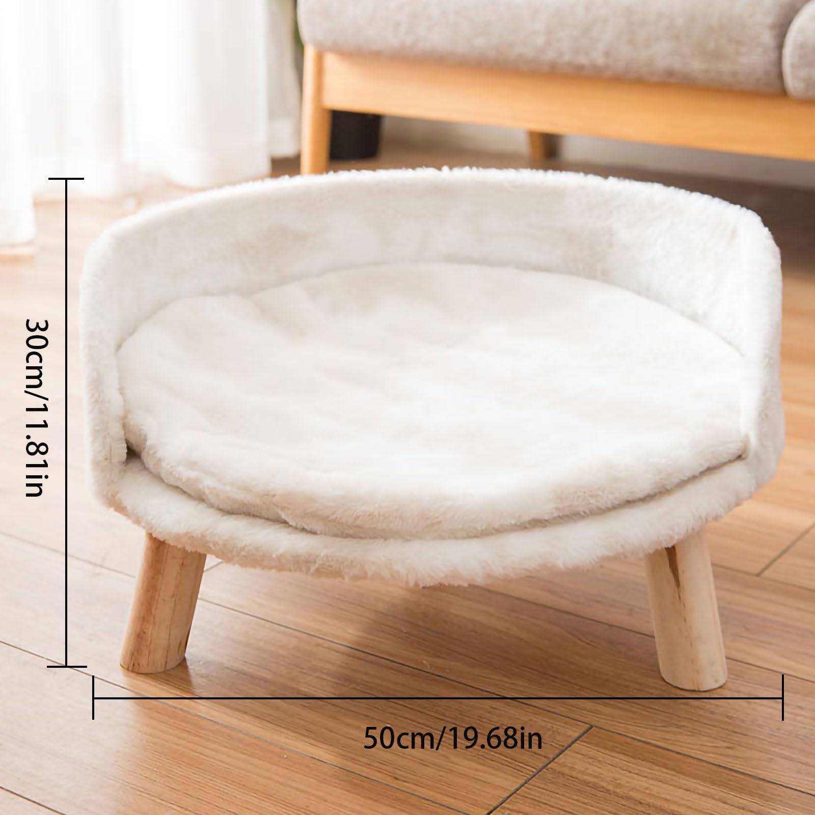 سرير مرتفع للحيوانات الاليفة من كيبفيتيز، سرير للحيوانات الاليفة للقطط والكلاب مع ارجل خشبية متينة، سرير قطيفة للحيوانات الاليفة، كنبة ناعمة مستديرة دافئة للجراء والقطط الصغيرة، يخفف ويحسن النوم