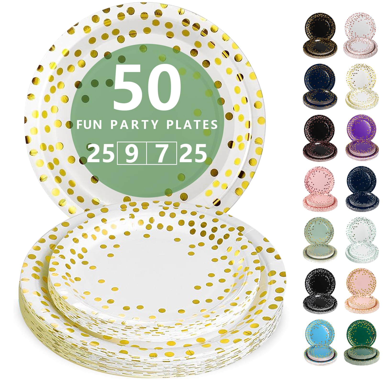 Nkaiso Disposable Paper Plates 50 Pack, White Gold Party Plates Dinner Set - 25x9inch & 25x7inch Plate Elegant Disposable Tableware for Birthday, Wedding, Christmas Party Supplies — image 1