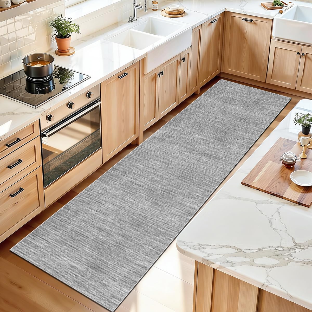 Tapis de couloir lavable antidérapant gris 70 x 180 cm pour stopper les salissures de l'entrée