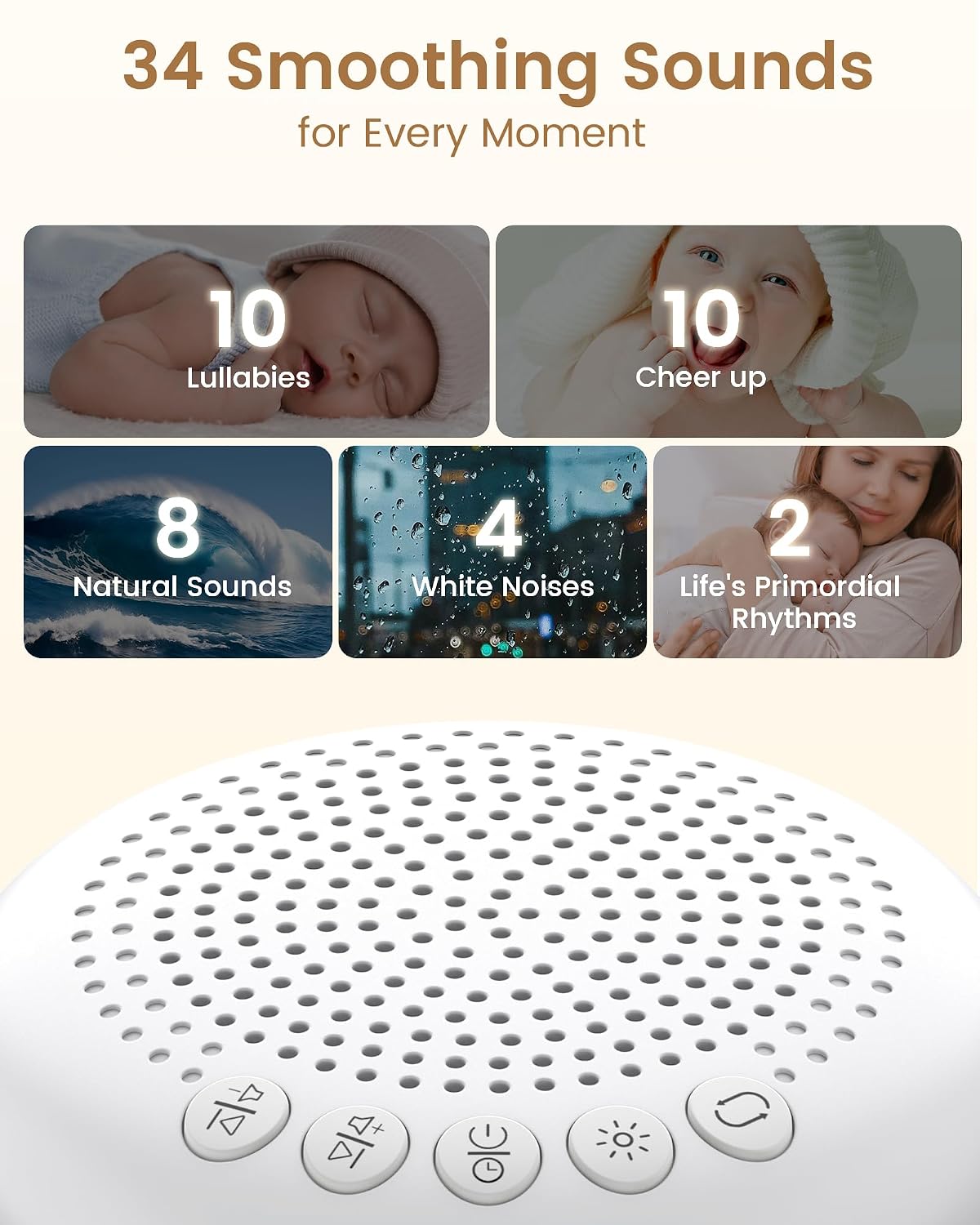Glocusent 3-in-1 Portable Baby Sound Machine, White Noise Machine for Sleeping, Night Light & Phone Connected Speaker 34 Sounds Timing Function 1000mAh Large Battery Designed for Travel, view 2