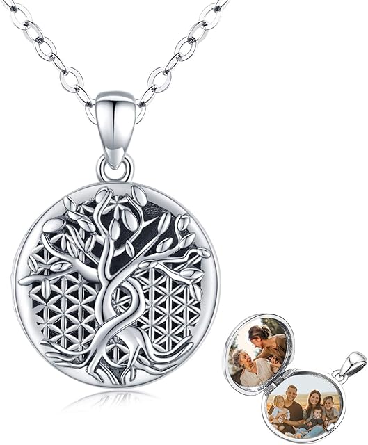 Eusense Locket Necklace for Pictures 925 Sterling Silver Photo Lockets Pendant Memorial Jewellery for Women Girls