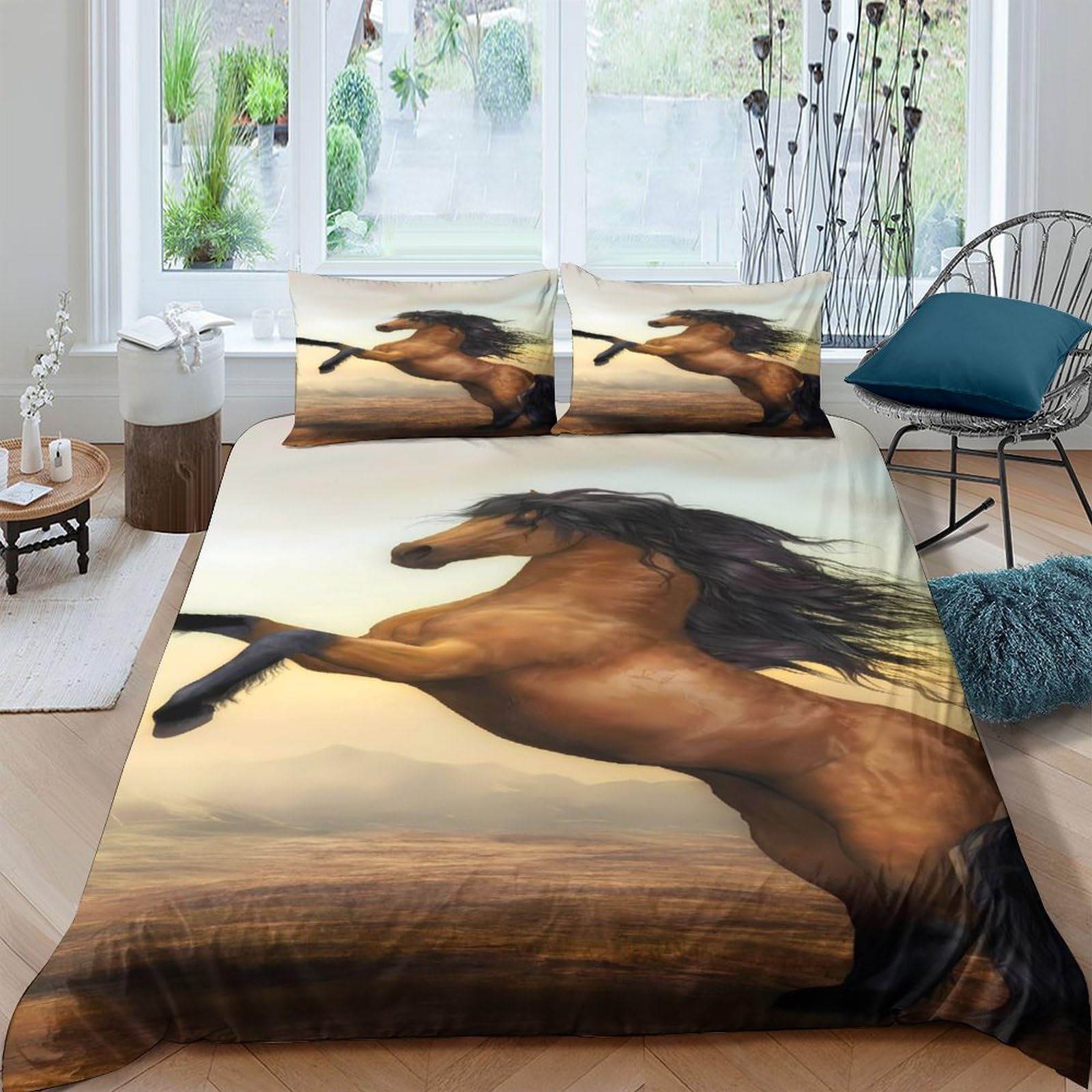 Ctjqhvkz Style-10 3D Printed Horse Running Fitted Sheet Microfiber Soft Breathable Stallion Mattress Cover For Bedroom Guest Room Decor Single（135X200cm）