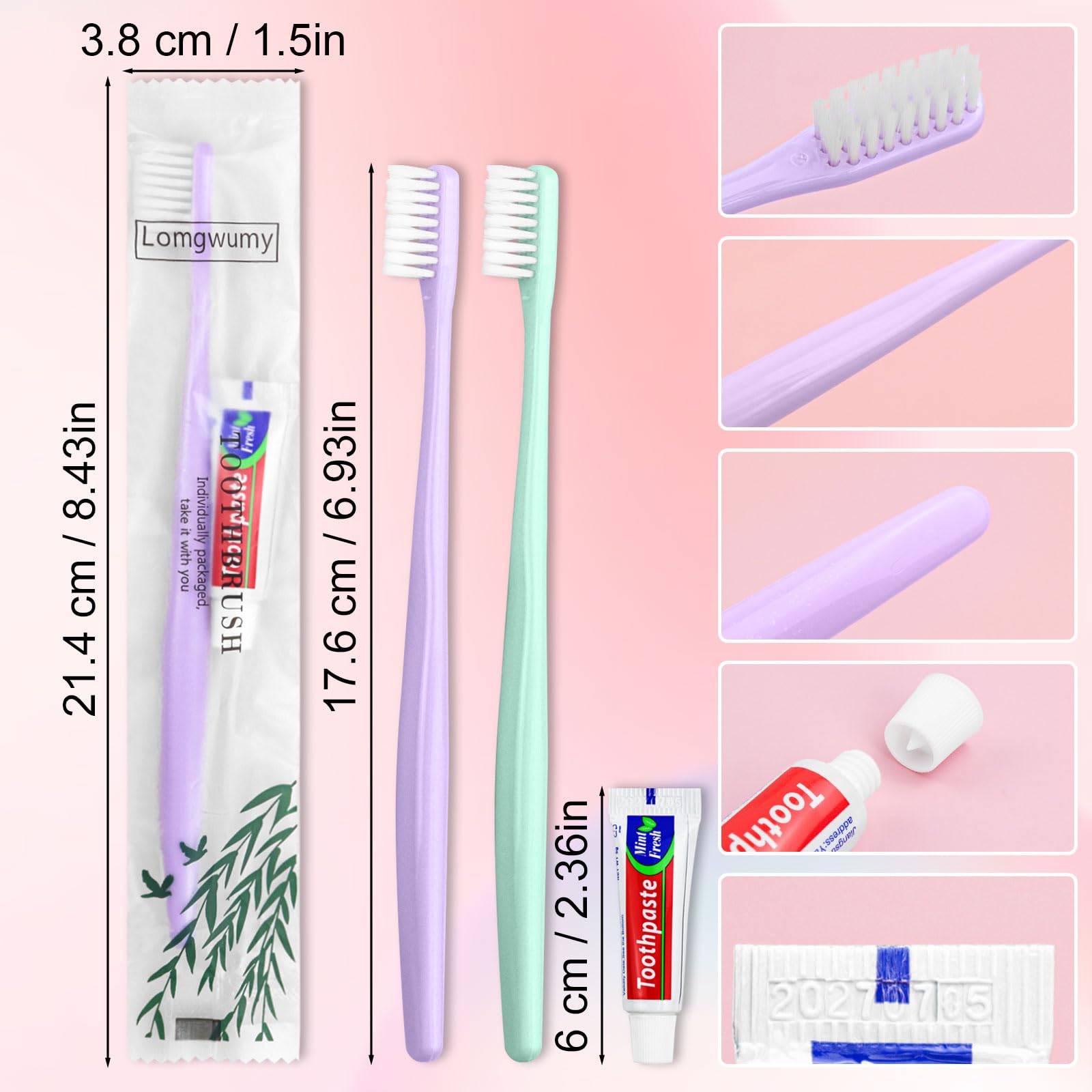 Spazzolino monouso, Hotel Toothrush, Spazzolino monouso e dentifricio, confezionato singolarmente, 2 colori, delicato e pratico, adatto per hotel, casa, campeggio, viaggi (200)