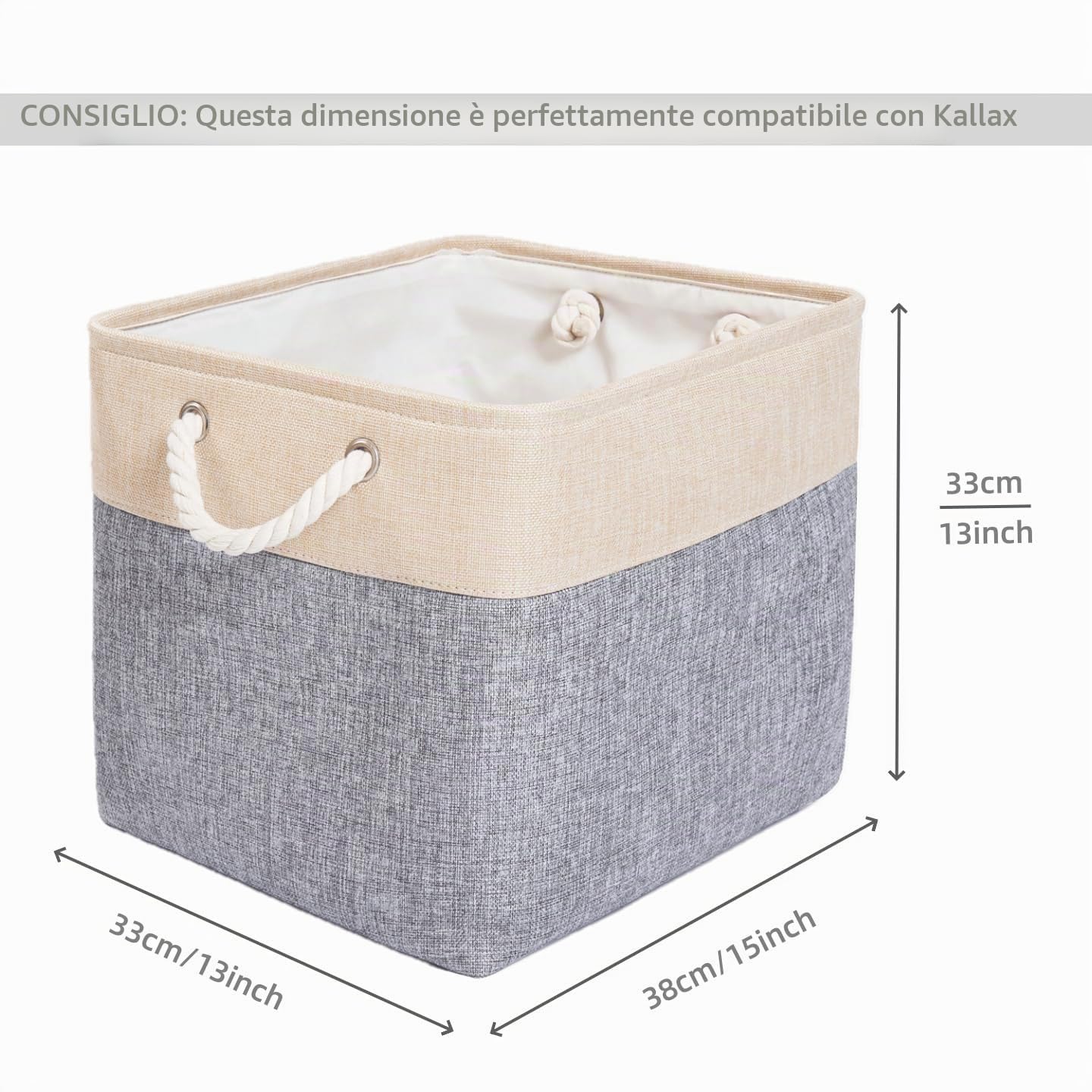 Boîtes de Rangement en Tissu Mangata, 33 x 38 x 33 cm Grandes Paniers de Rangement Pour Vêtements / étagère (Grigio/beige, 4 Pack)