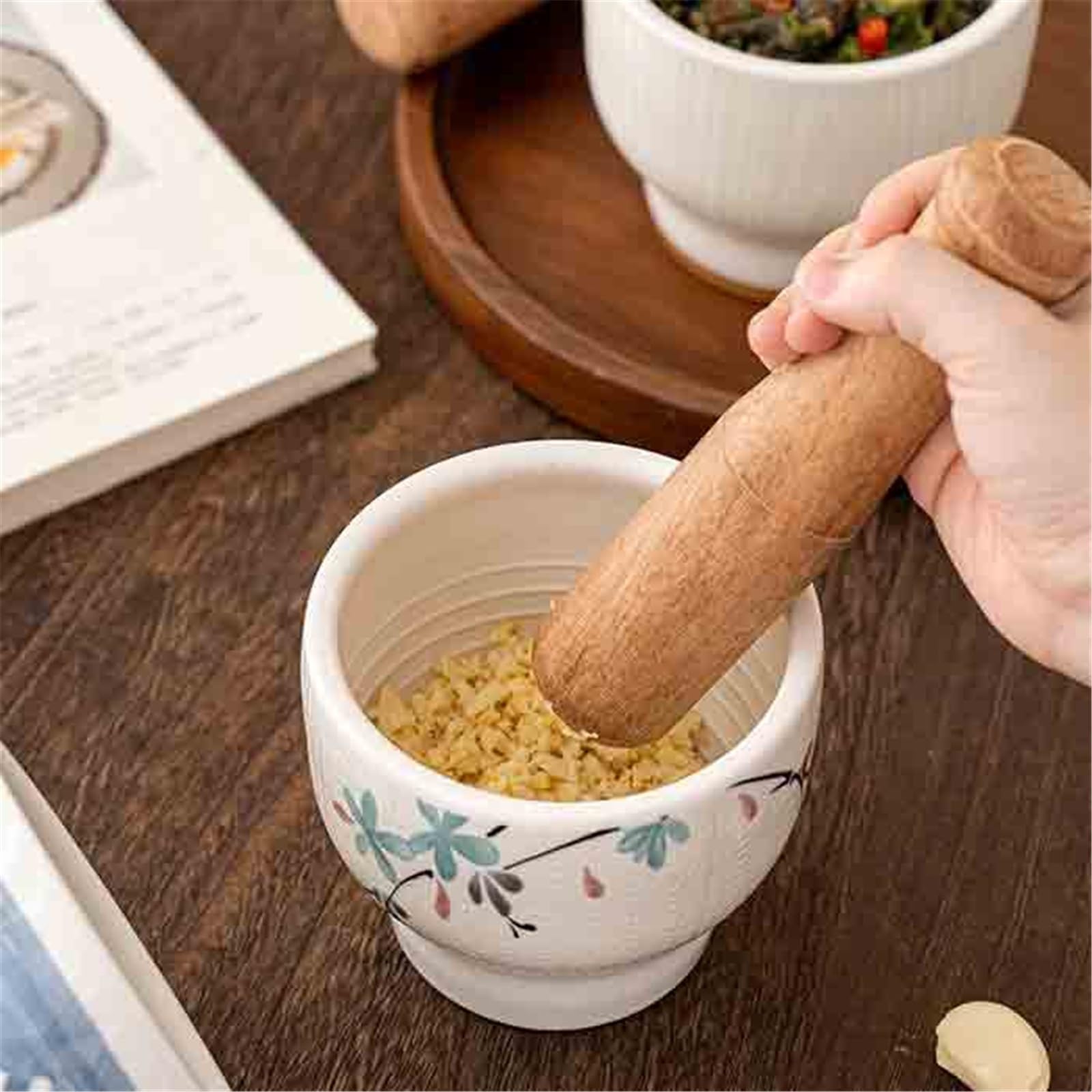 Pratico Set mortaio e pestello Mortaio da cucina in ceramica for spezie ed erbe aromatiche