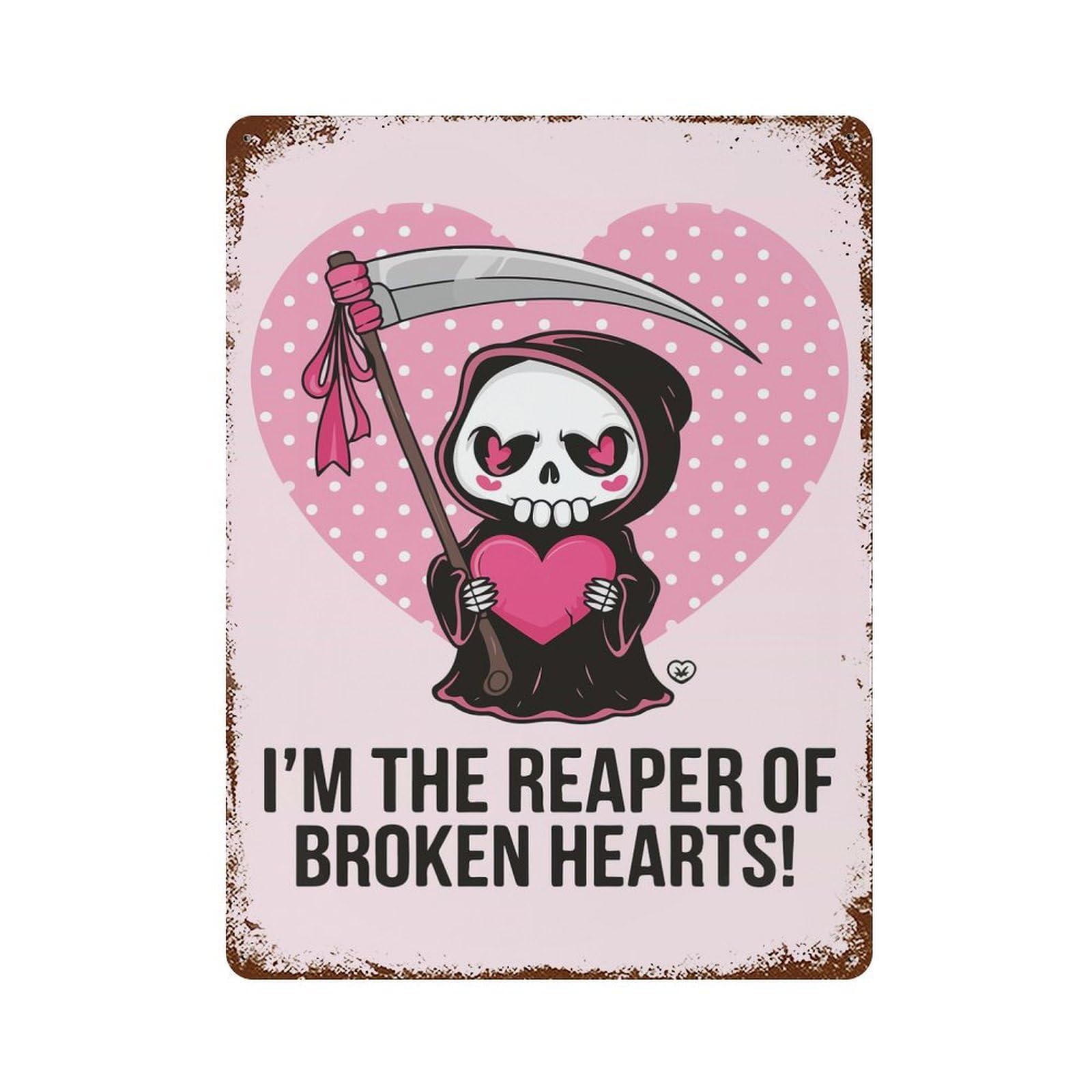 Grim Reaper of Broken Hearts Rustic Tin Plaque 15.7"x11.8", for Shed, Workshop And Garage Wall Decor, Shabby Chic Decor