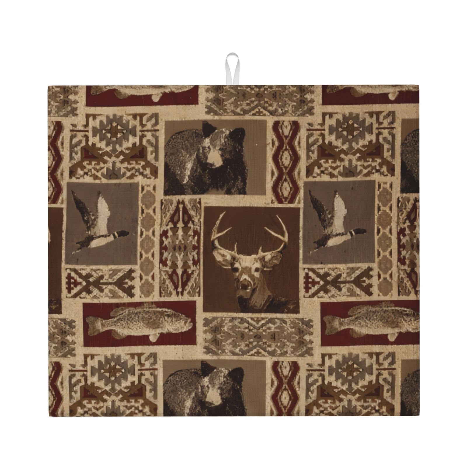 YYHWHJDE Moose Bear Deer Prints Kitchen Drying Mat - Absorbent Dish Drying Throw with Vibrant Prints, Quick-Dry Countertop Layer for Dishes & Appliances - Non-Slip & Foldable