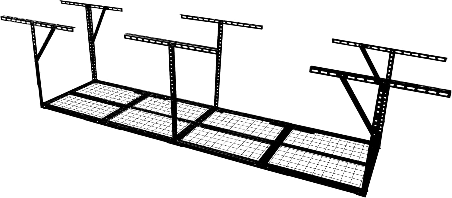 2x8FT Overhead Storage Rack,Adjustable Storage Organization System,Heavy Duty Metal Ceiling Storage Racks,450lbs Weight Capacity,Black Color