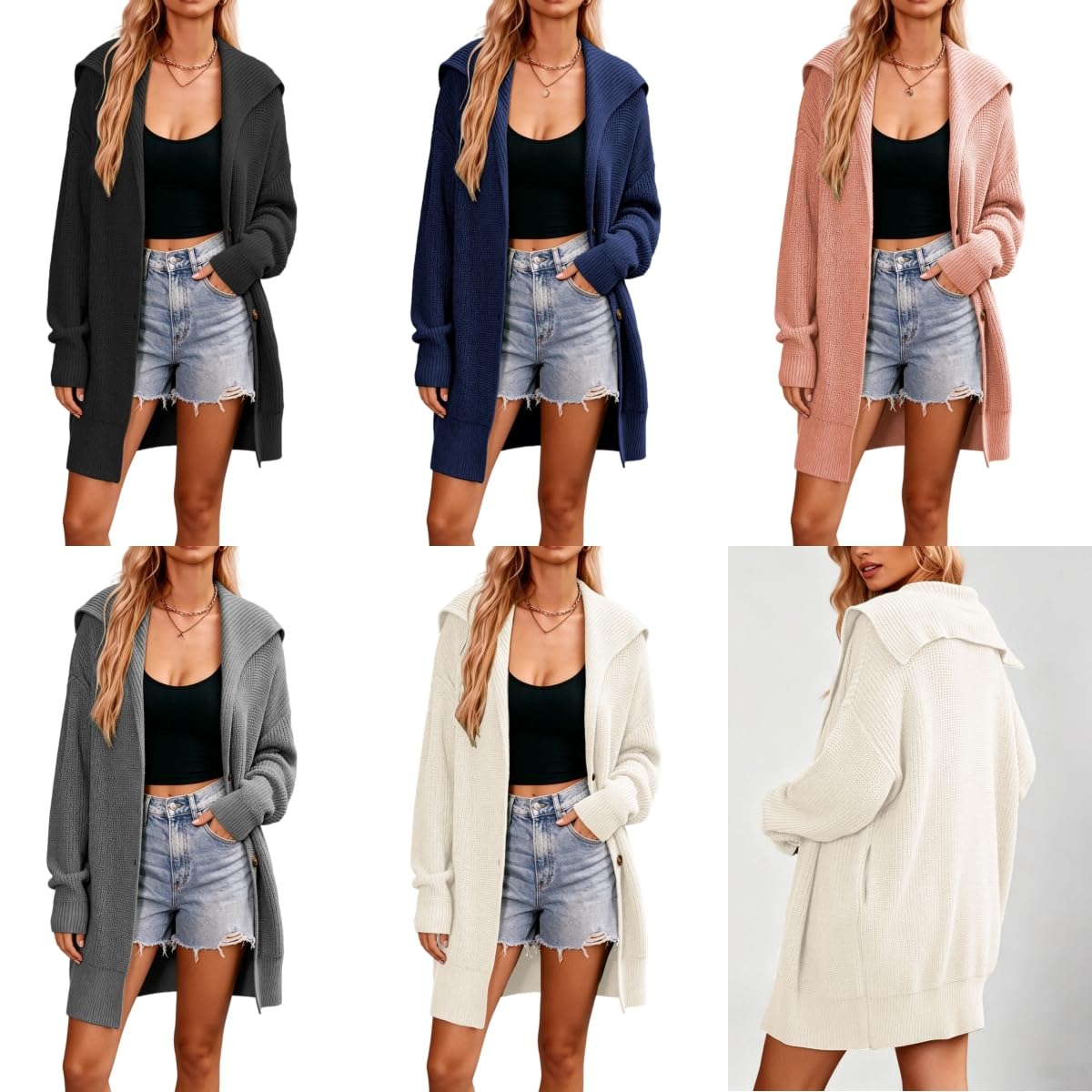 Générique Gilet Cardigan À Capuche pour Femme en Maille Douce Long Boutonné sur Le Devant Coupe Oversize Style Décontracté Idéal pour Le Bureau et Le Quotidien.