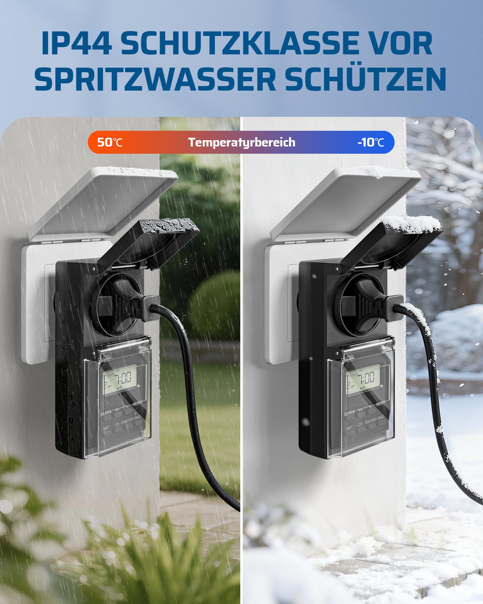 DEWENWILS Prise minuterie extérieure, IP44 minuterie Digitale avec Fonction aléatoire, 20 programmes de Commutation pour Le Jardin, Le système de Filtration de la Piscine