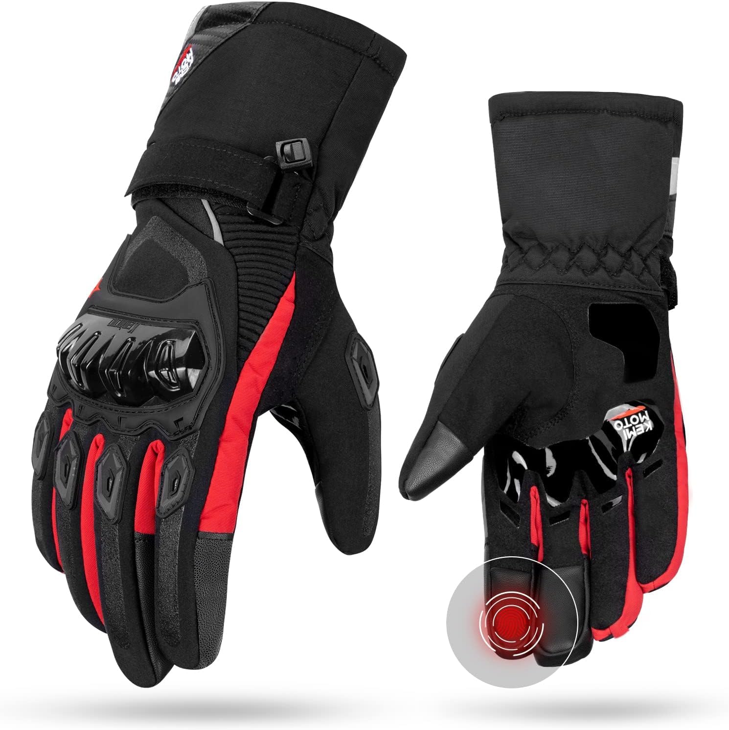 KEMIMOTO Guanti Moto Invernali, Guanti da Moto Invernali Uomo Donna con Touch Screen, Guanti Moto Impermeabile Protezione Leggero e Caldo per Motociclismo, Ciclismo