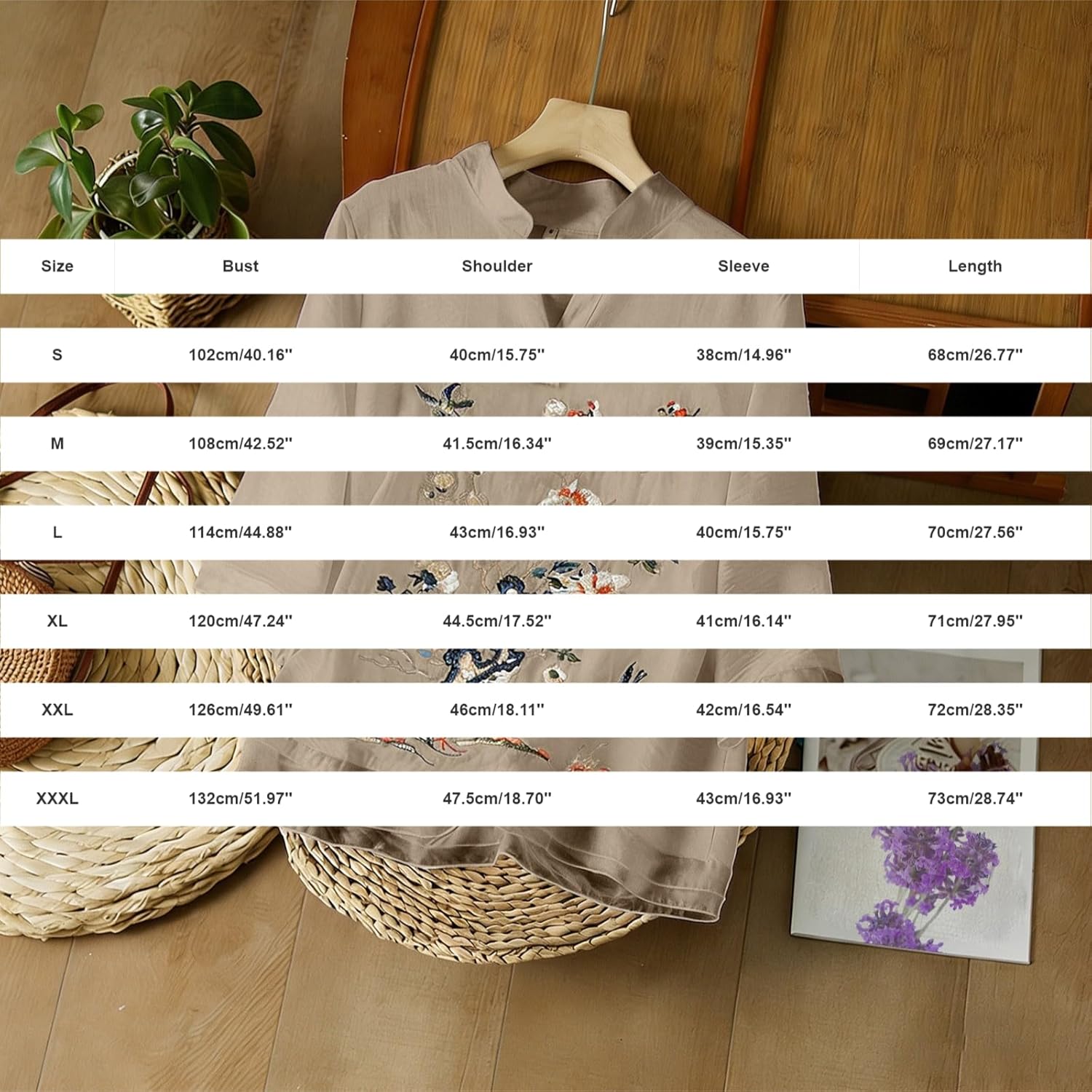 Embroidered Tops for Women Linen 3/4 Length Sleeve V Neck Summer Boho Gauze Blouses Flowy Peasant Tunic Shirts