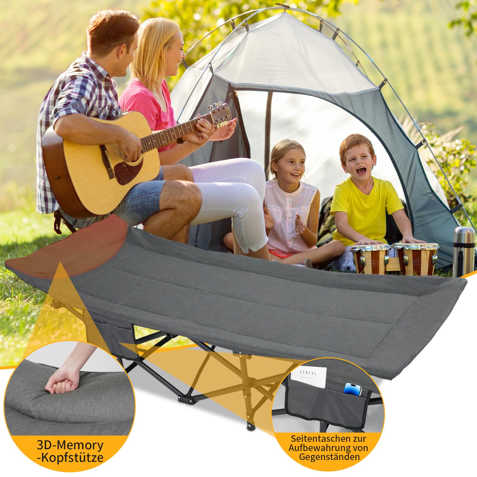 Campingbett klappbar mit Matratze Kopfkissen bis 200 kg für Outdoor Garten Angeln