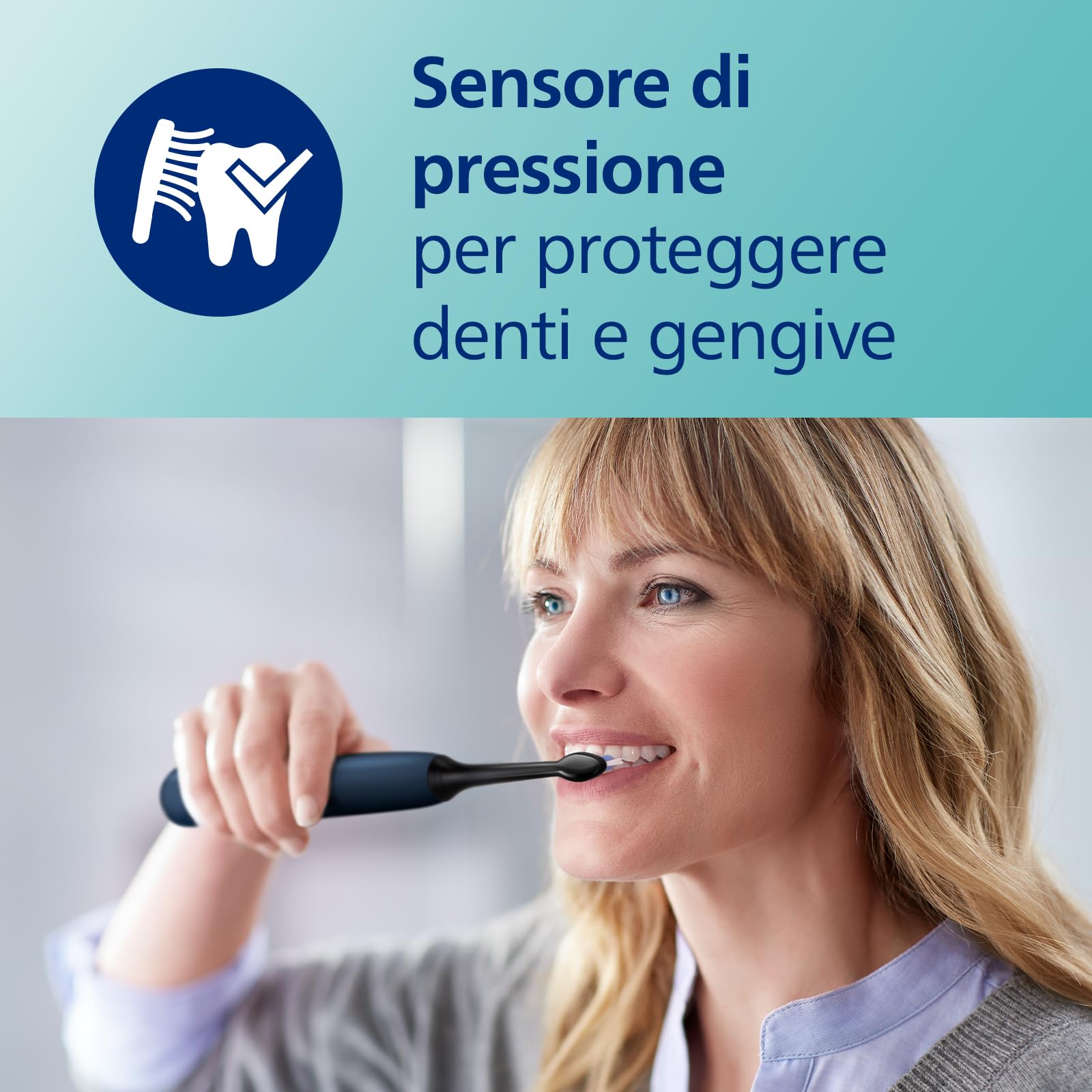 Philips Sonicare ProtectiveClean 5100 spazzolino elettrico, spazzolino sonico con 3 modalità di spazzolamento, sensore di pressione, timer e custodia da viaggio, bianco e blu, HX6851/34