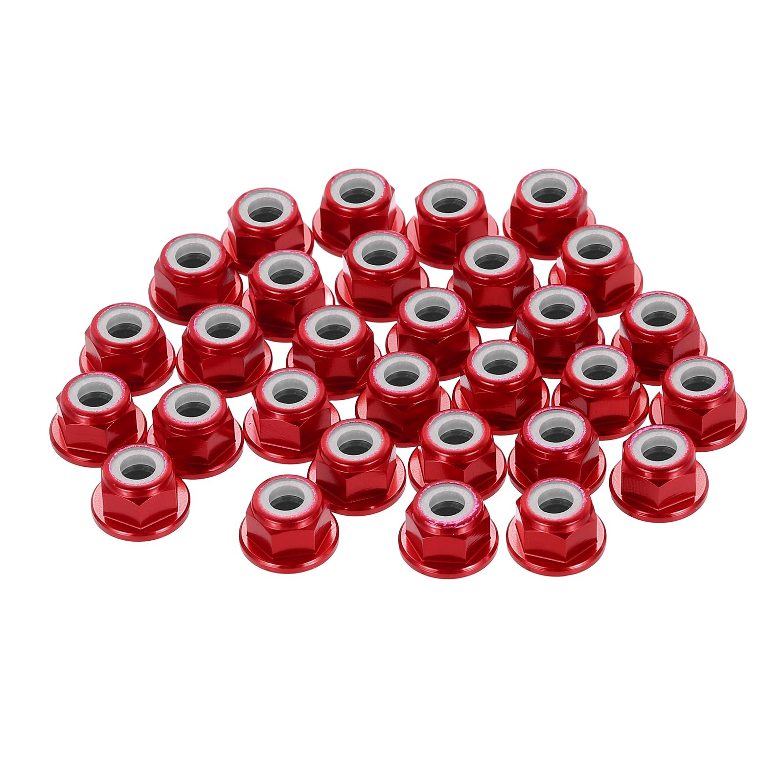 sourcing map 30 Pcs M4 Pitch 0.7mm Aluminum Alloy Lock Nuts Flanged Hex Nuts Nylon Locking Serrated for RC Drone Quadcopter Motor Prop Adapter FPV Parts Fasteners, Red