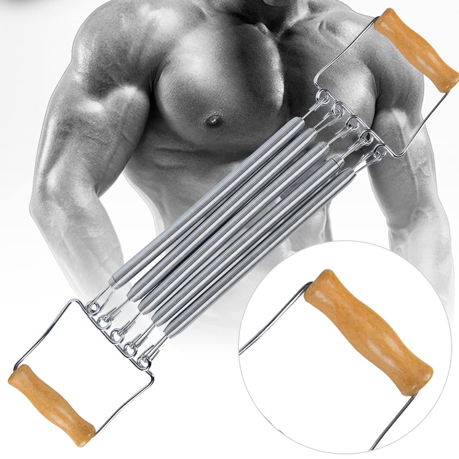 Espansore Toracico Con Manico in Legno, Fasce per Body Building per Esercizi in Acciaio per Molle Attrezzatura per Il Fitness Con Braccio Di Presa Regolabile per Esercizi