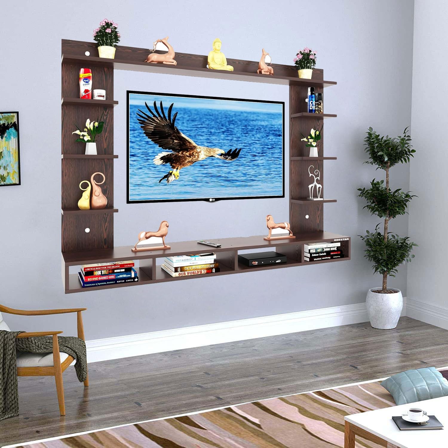 Odestar Marco Engineered Wood TV Entertainment Unit Set Top Box Stand | TV Cabinet for Living Room with Wall Shelf Display Rack, Wall Mounted TV Unit ...