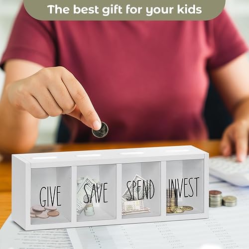 Miniatura 34 de Alcancía de madera para niños, caja de ahorro de dinero para adultos, bancos de niños para billetes y monedas, alcancía para niños y niñas, caja