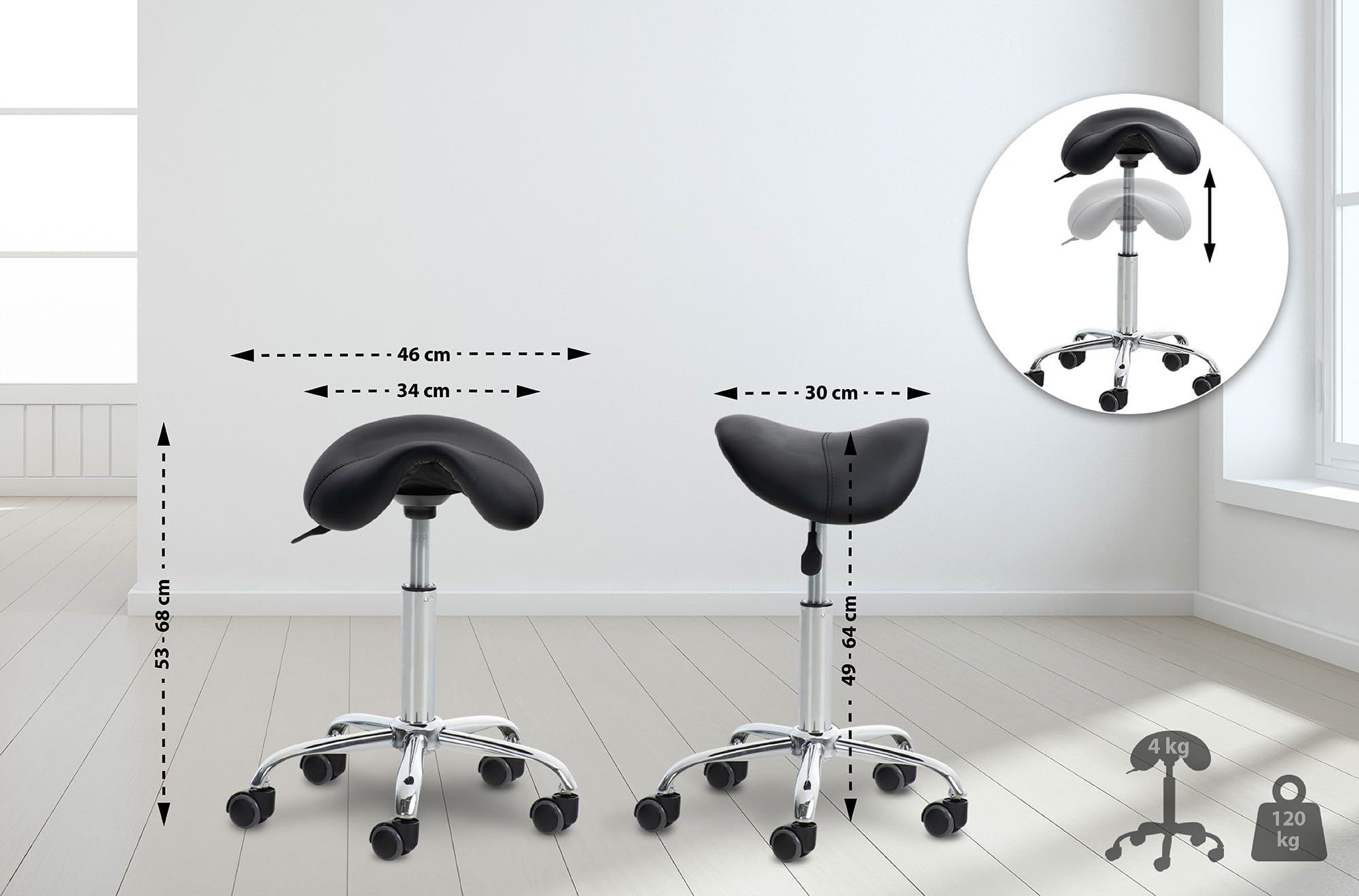 CLP Tabouret de Travail Reno Similicuir Chaise Réglable en Hauteur Pivotante Piétement Métal Noir
