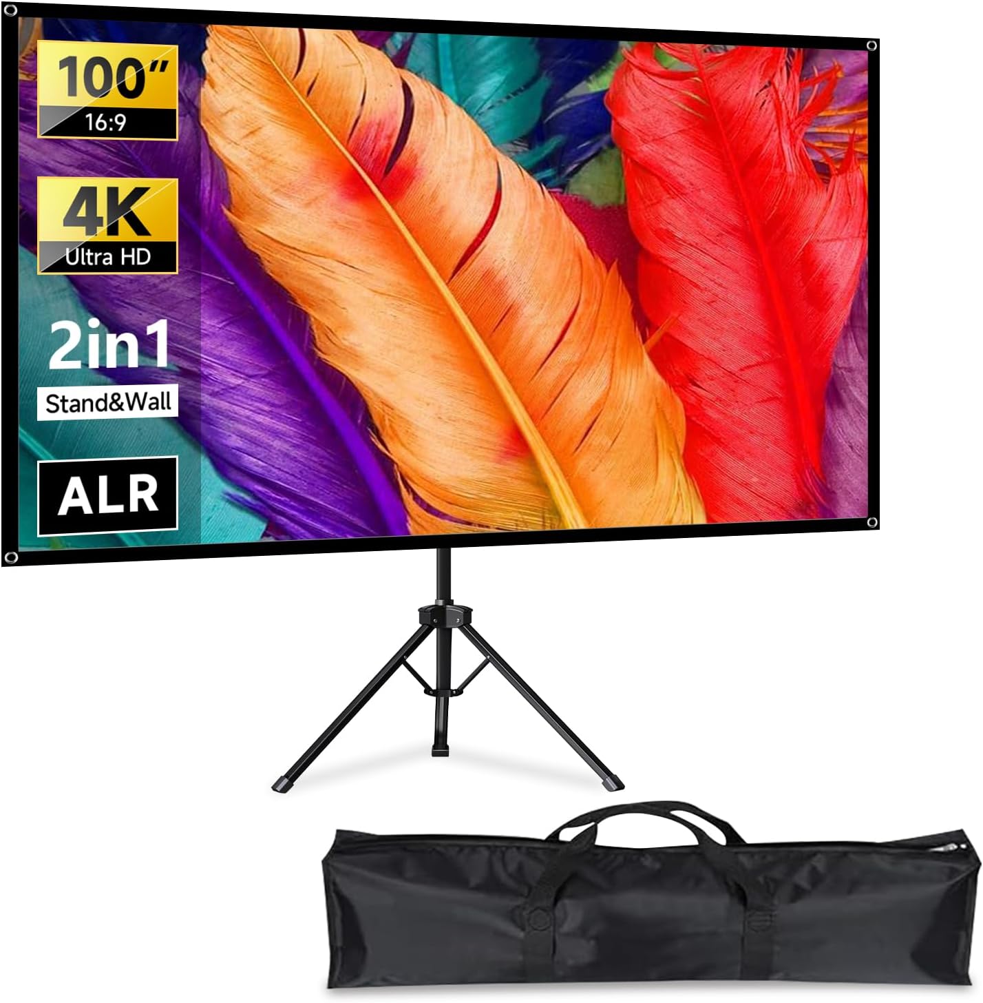 ALR Projector Screen Outdoor With Stand 100 Inch 16:9 and Tripod - Portable, Lightweight, Compact, Easy Setup for Home Cinema, Backyard Party