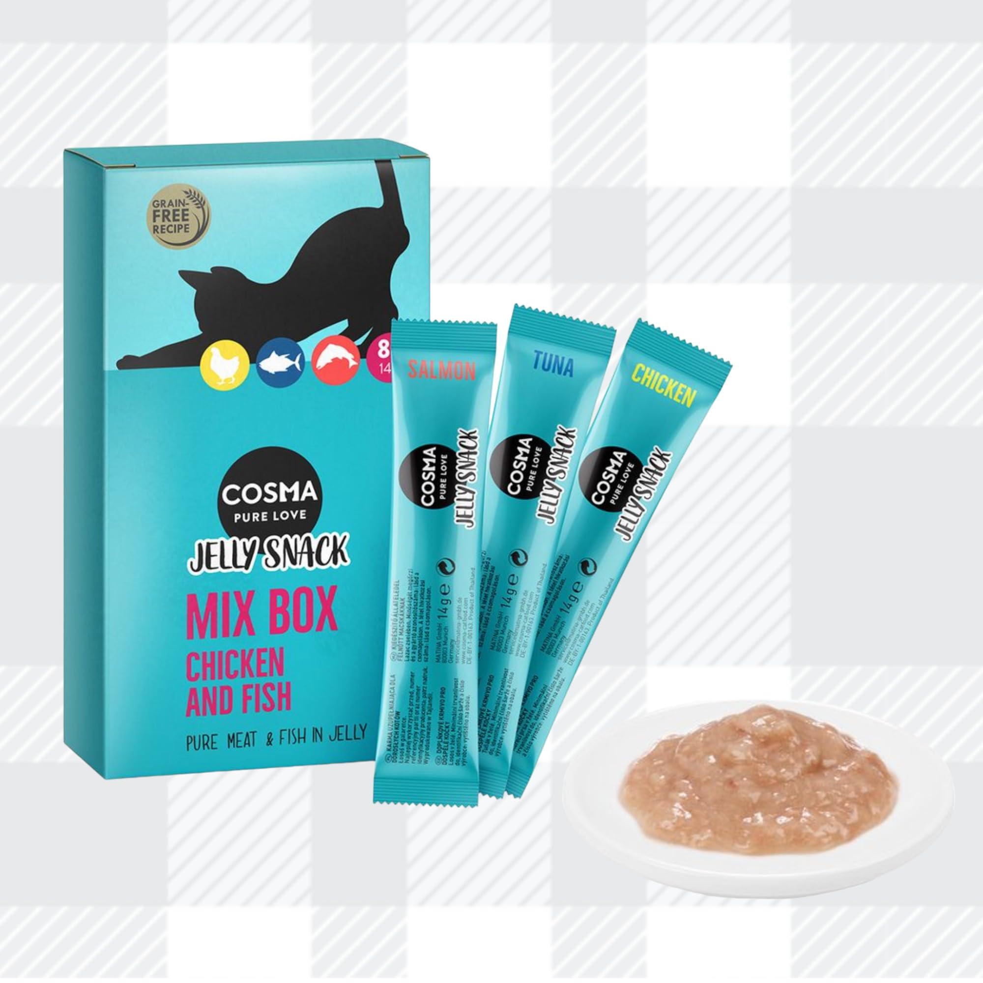 AETN Creations Jelly Snacks Bundle Pack for Cats - 16 x 14g Chicken & Fish Flavours - Includes 1 of 6 Exclusive Cat Quote Coasters - Image 3