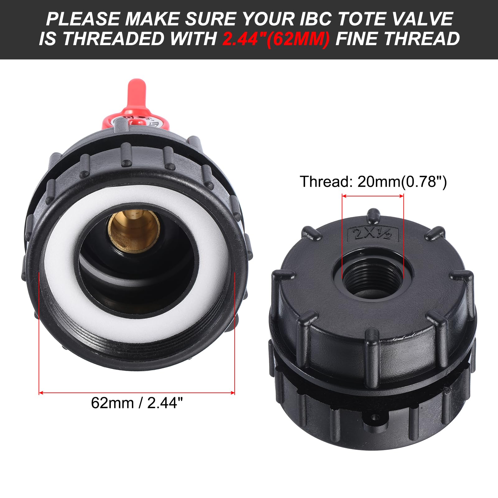 PATIKIL IBC Tote Adapter 275-330 Gallon IBC Tote Tank Adapter 2.44" Fine Thread 1/2" NPT Inlet x 3/4" GHT Brass Hose Faucet Valve Tool IBC Water Tank Fitting for Garden Hose - Image 4
