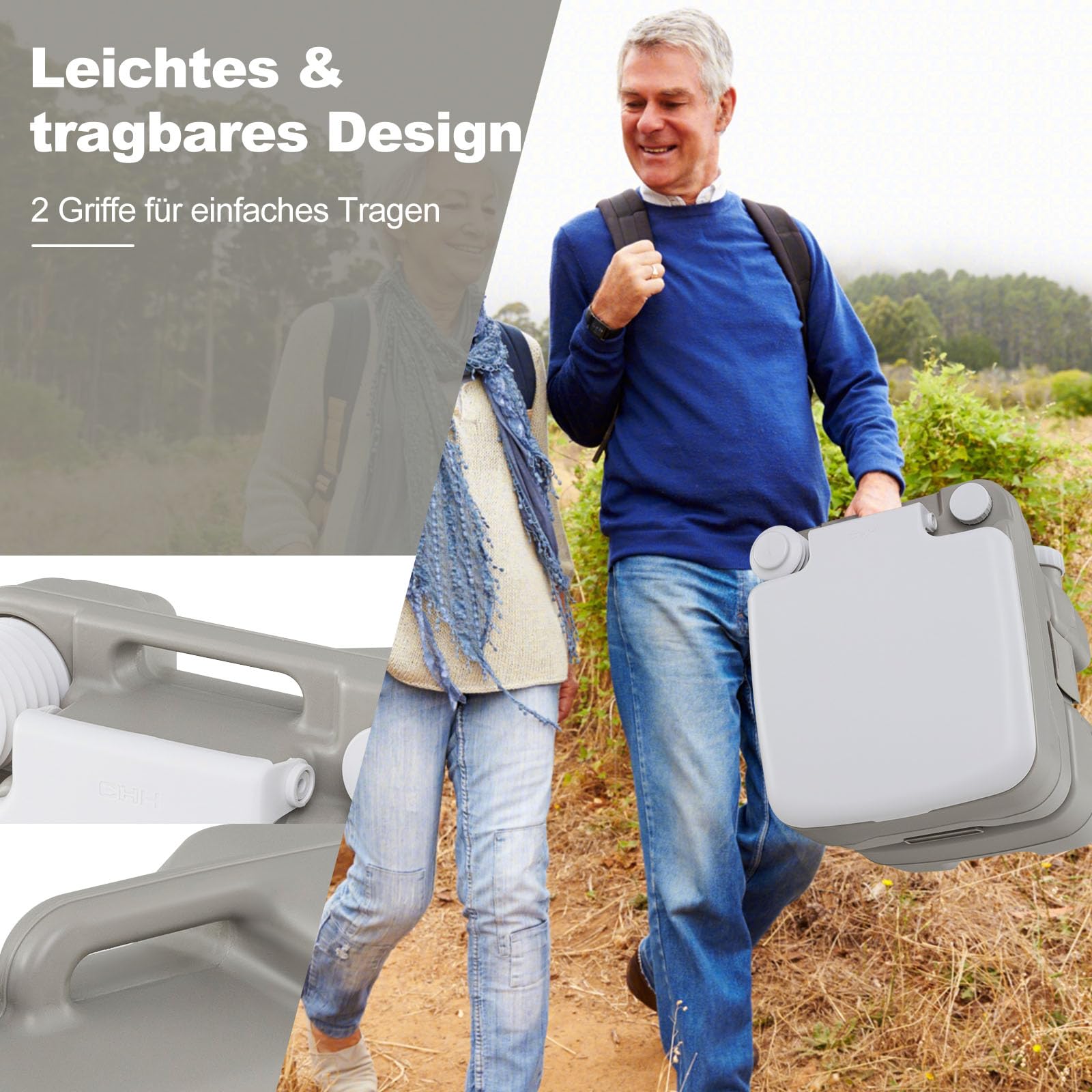 GOPLUS Campingtoilette, tragbares Campingklo mit T-förmigem Wasserspülsystem & ausziehbarem Trichter, Camping WC bis 200kg belastbar, Trockentoilette mit Dichtungsventil, für Camping, Angeln & Wandern