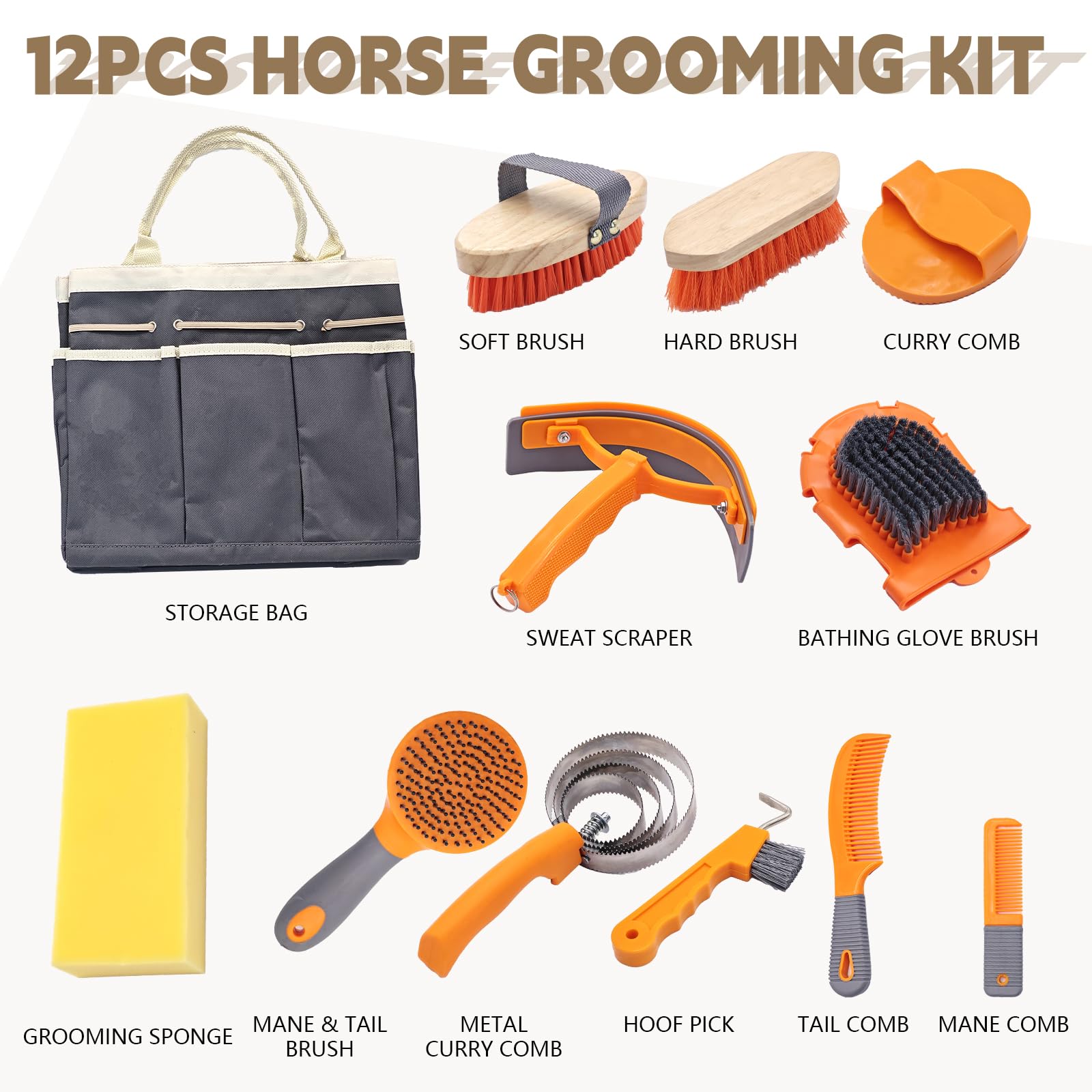 Horse Grooming Kit, Grooming Supplies Includes Horse Brushes and Handbag, Brush Set, Curry Comb, Hoof Pick, Sweat Scraper, Sponge Etc., Suitable Gifts for Riding Enthusiasts Lovers - image 2