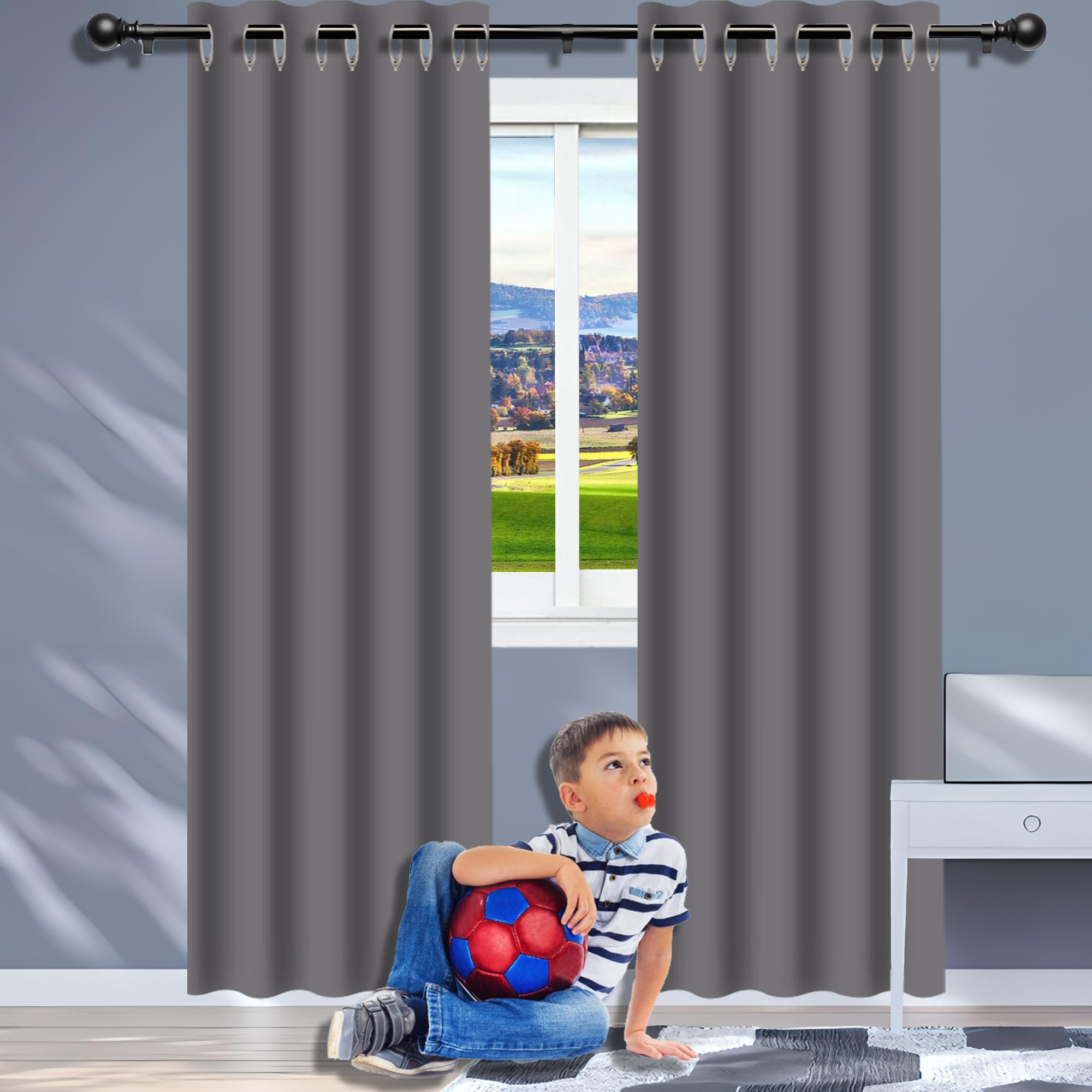 Rideau occultant 150 x 200 cm isolant thermique rideaux à oeillets gris