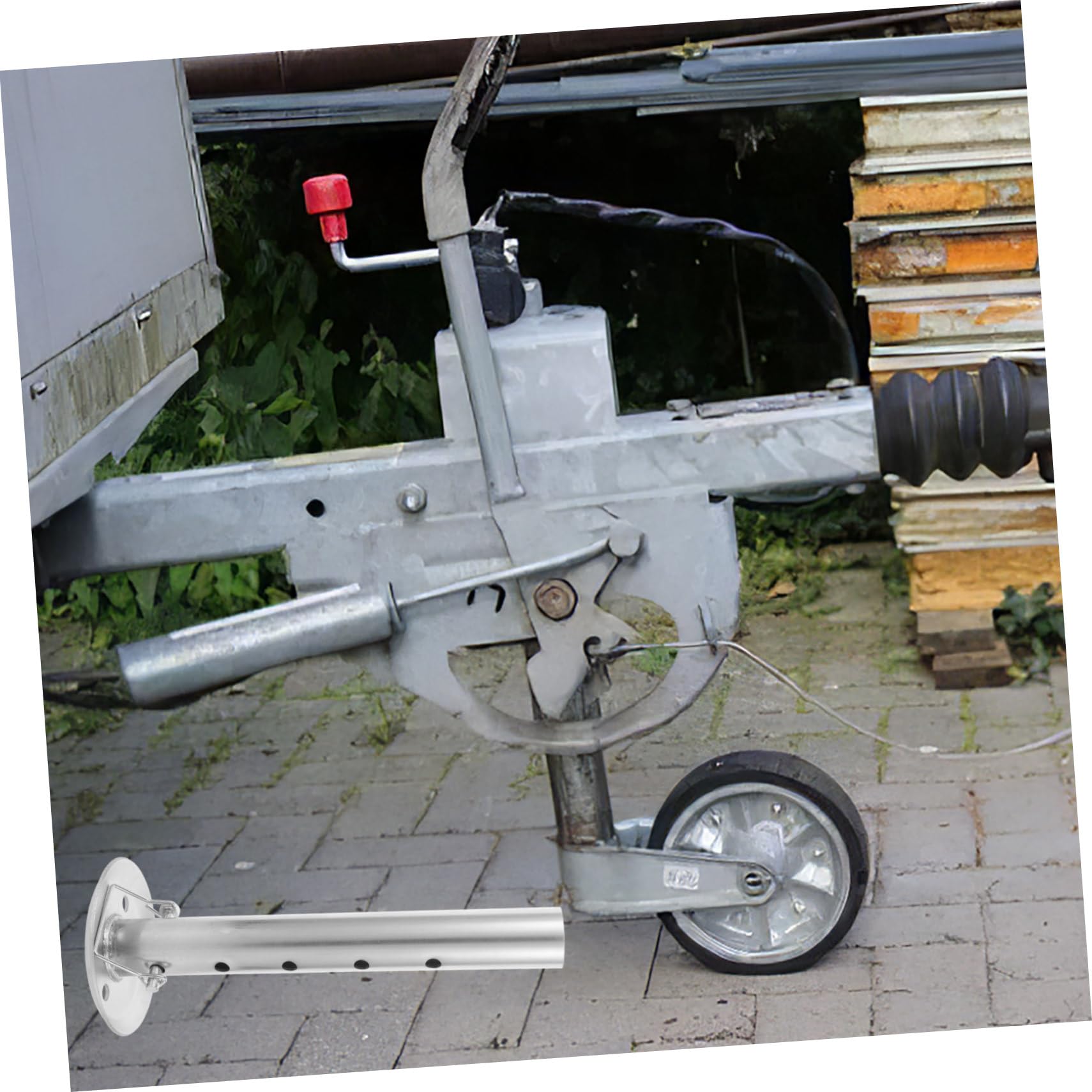 Mikinona Verstellbarer Stützfuß 50,9mm Lochabstand für Anhänger Handbetrieben aus Kohlenstoffstahl Silber für Wohnwagen und Reisemobile