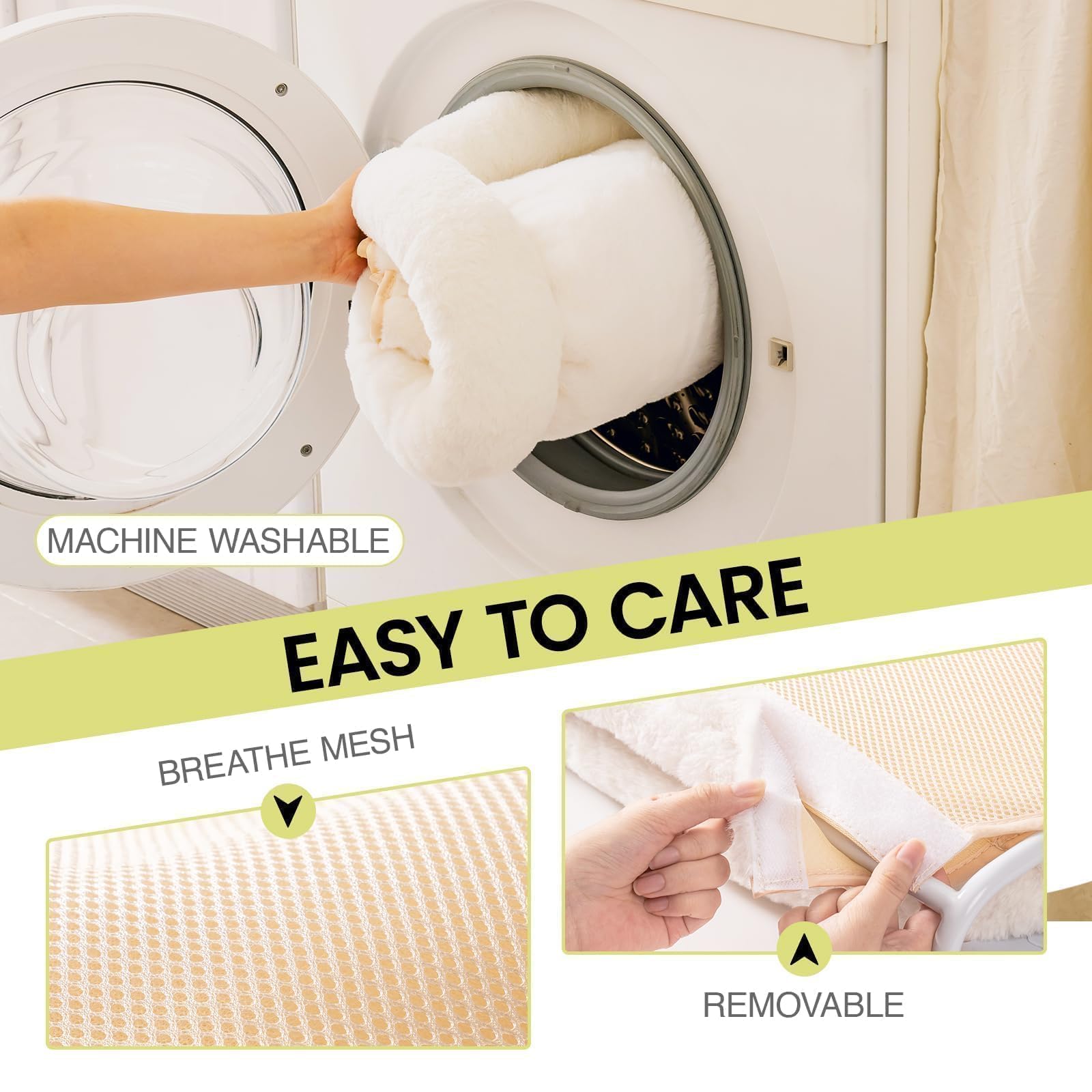MEWOOFUN Amaca grande per gatti con rivestimento spesso rimovibile, pieghevole, stabile, 4 ventose, può contenere 18 kg (bianco, M)