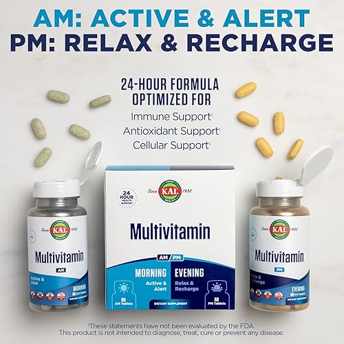 Miniatura 4 de KAL Multivitamínico AMPM, suplementos multivitamínicos 2 en 1 para mujeres y hombres, cúrcuma, cereza ácida, matcha orgánica y espirulina para apoyo