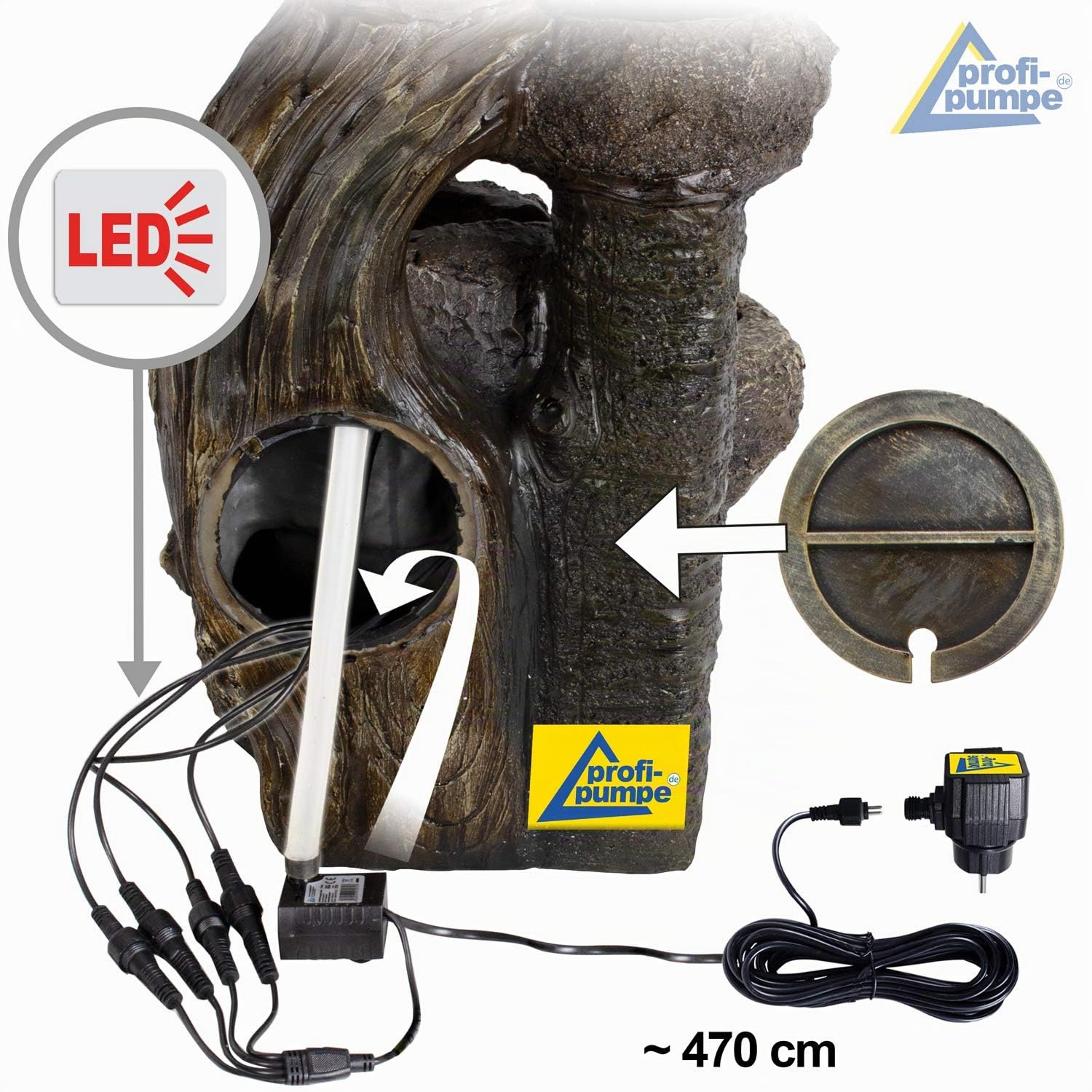 AMUR Ne manquez pas la source solaire STONE CASCADE BLACK - Fontaine solaire forestière - Cascade - Fontaine décorative pour balcon, jardin à la maison, bain d'oiseaux, LED + fontaine d'eau légère 203