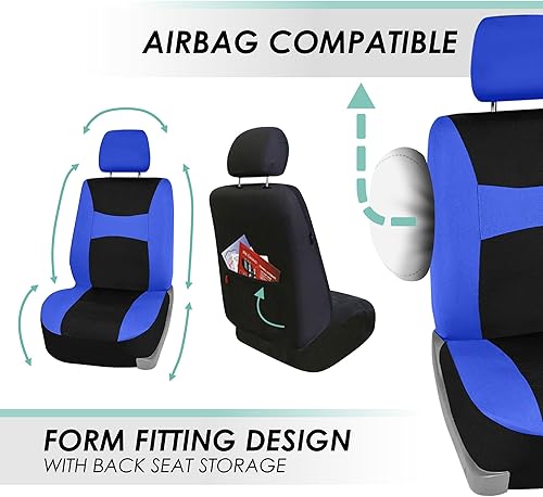 Miniatura 7 de Fundas para asientos FH GROUP FH-FB030115 de tela liviana y aireada, con división para airbag, set combinado mentanegro funda de volante,