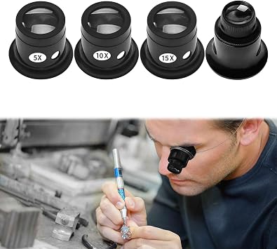 Jewellery Magnifying Glass,4PCS Jewelers Loupe,Professional Jewellers Magnifying Glass 5X 10X 15X 20X,Jewelers Magnifying Glass,Watch Jewelry Diamond Coin Gem by Jewellers Loupe.