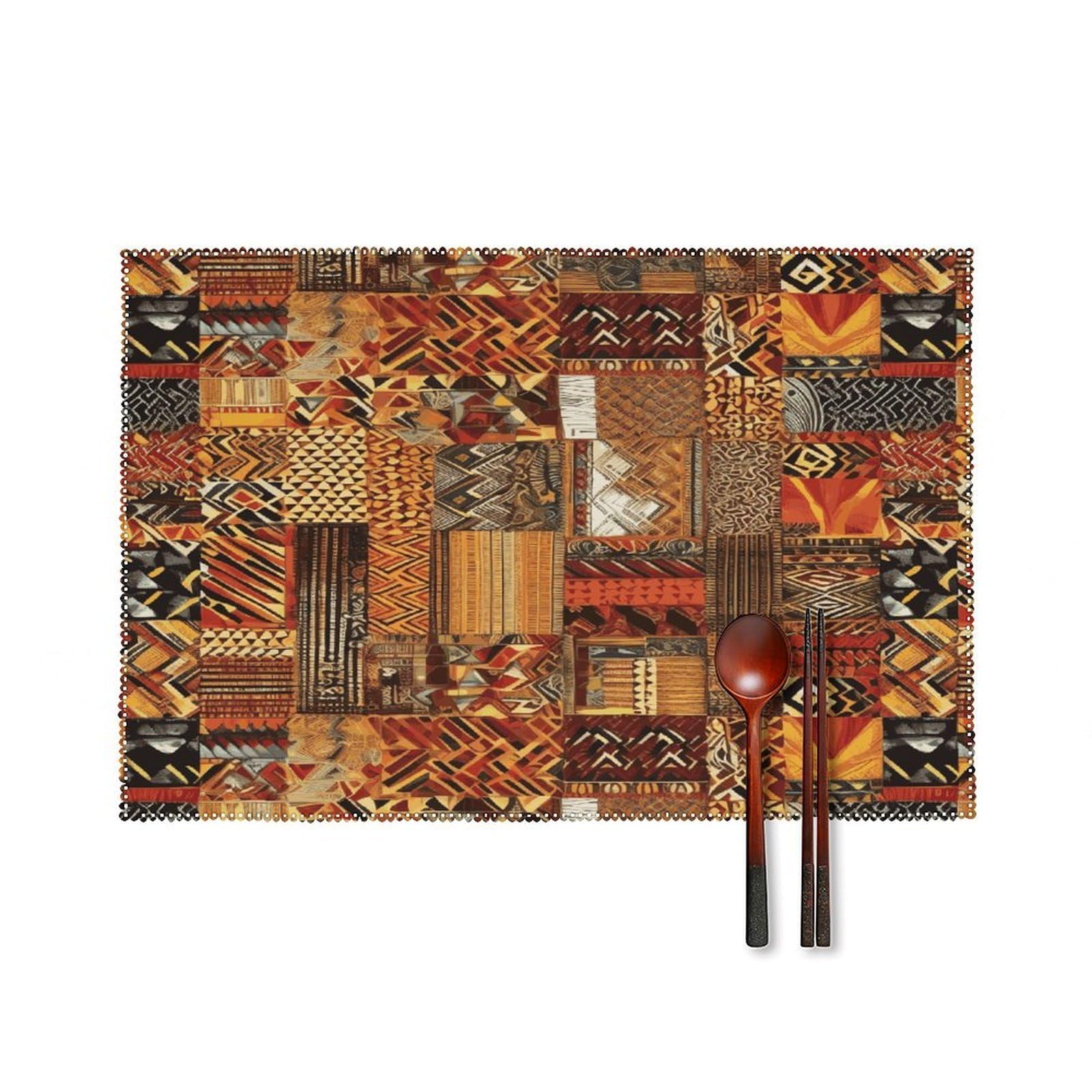 African Textile Patchwork Placemats Set of 4 Heat Resistant Non-Slip Place Mats for Dining Table Washable Placemat Wipeable Dining Table Mat Canvas Place Mats Dining Table Decor