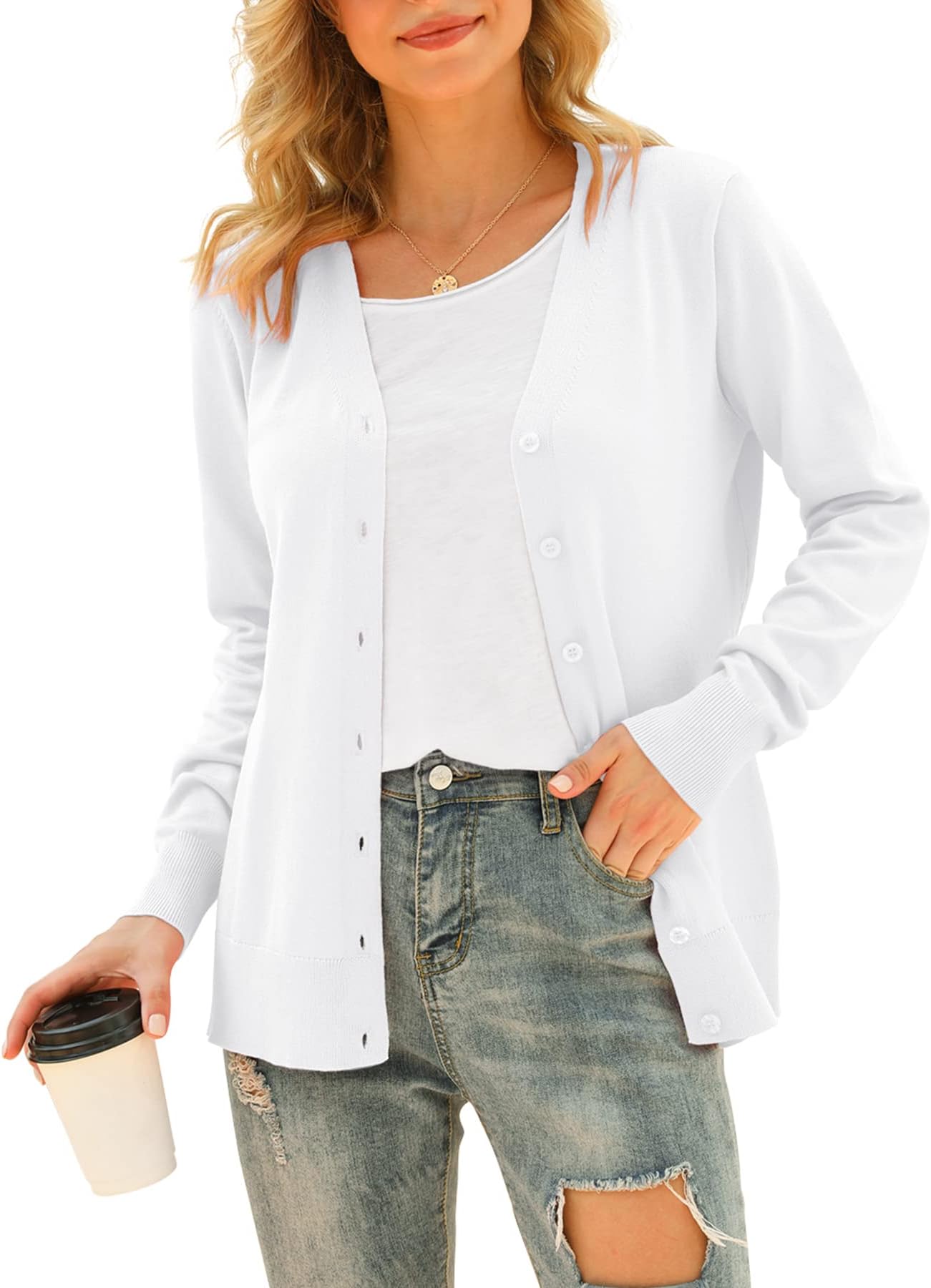 Women's Sleeveless Cardigan Sweater Vest-Button Down V-Neck Knit Top with Pockets for Casual Office Layering