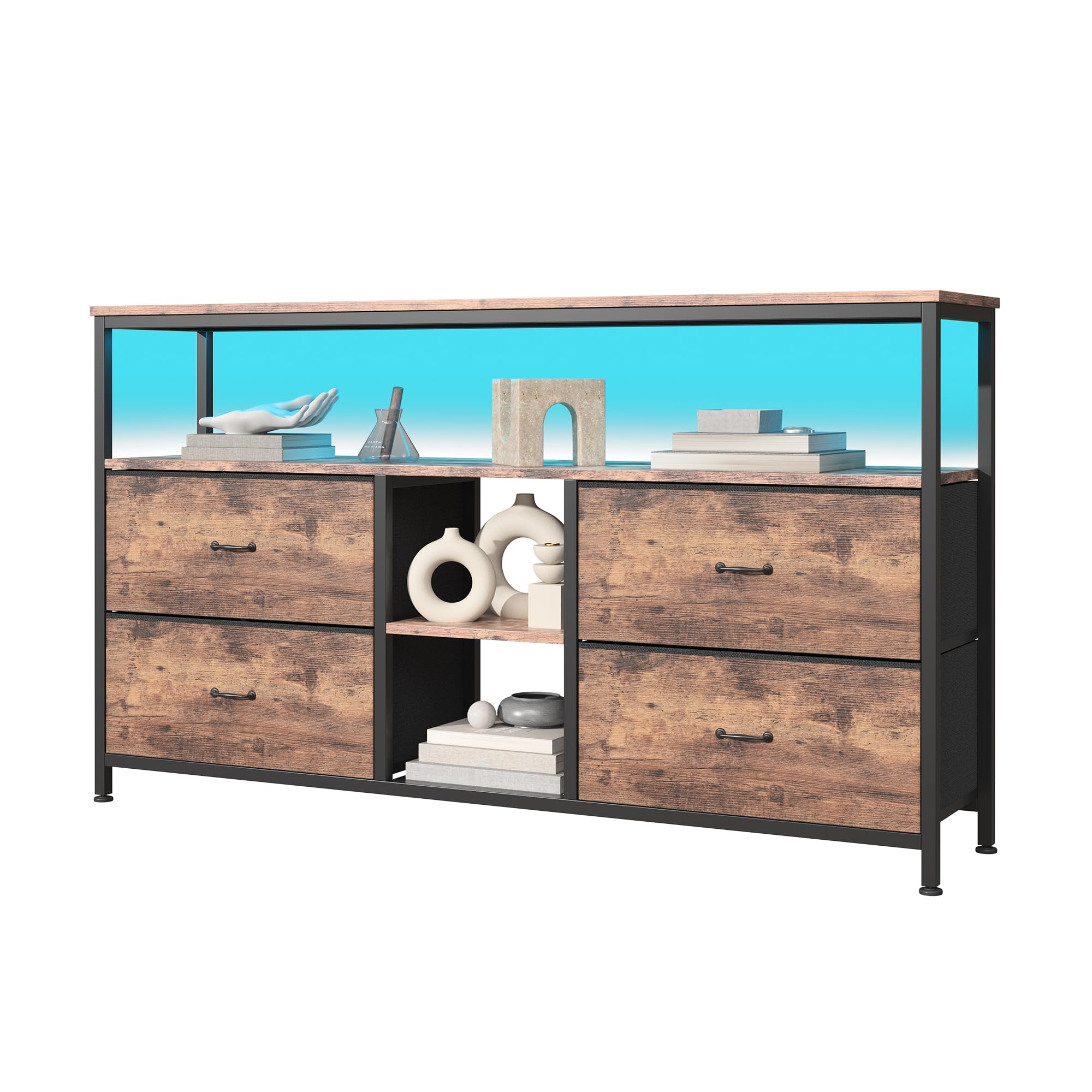 MINGZHE Mueble para TV, mesa de TV retro, soporte para medios, soporte de TV con cajones, centro de entretenimiento, consola multimedia, soporte de TV para salón, retro, marrón, 137 x 30 x 78 cm