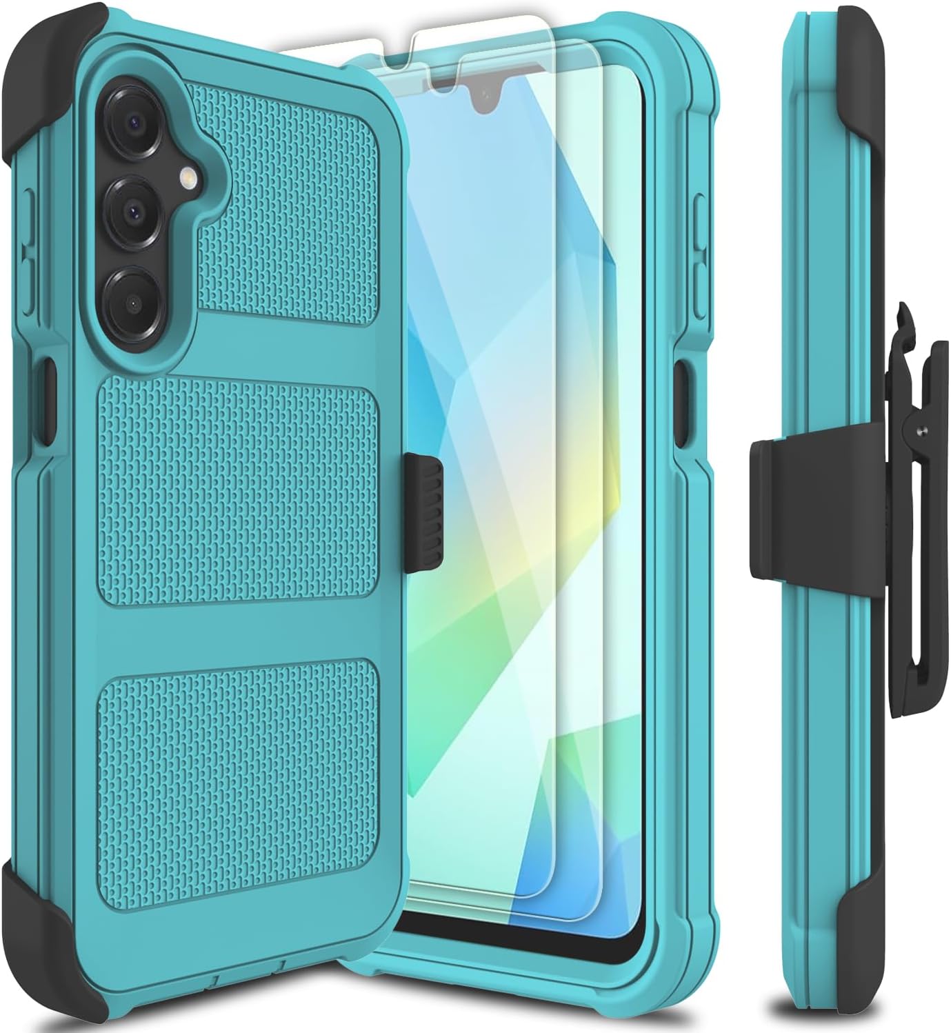 for Samsung Galaxy A16 5G Case with 2 Pack Tempered Glass Screen Protector, [Holster Series] Belt Clip Hard Tough Heavy Duty Rugged Shockproof Protective Cell Phone Case (Blue Green)