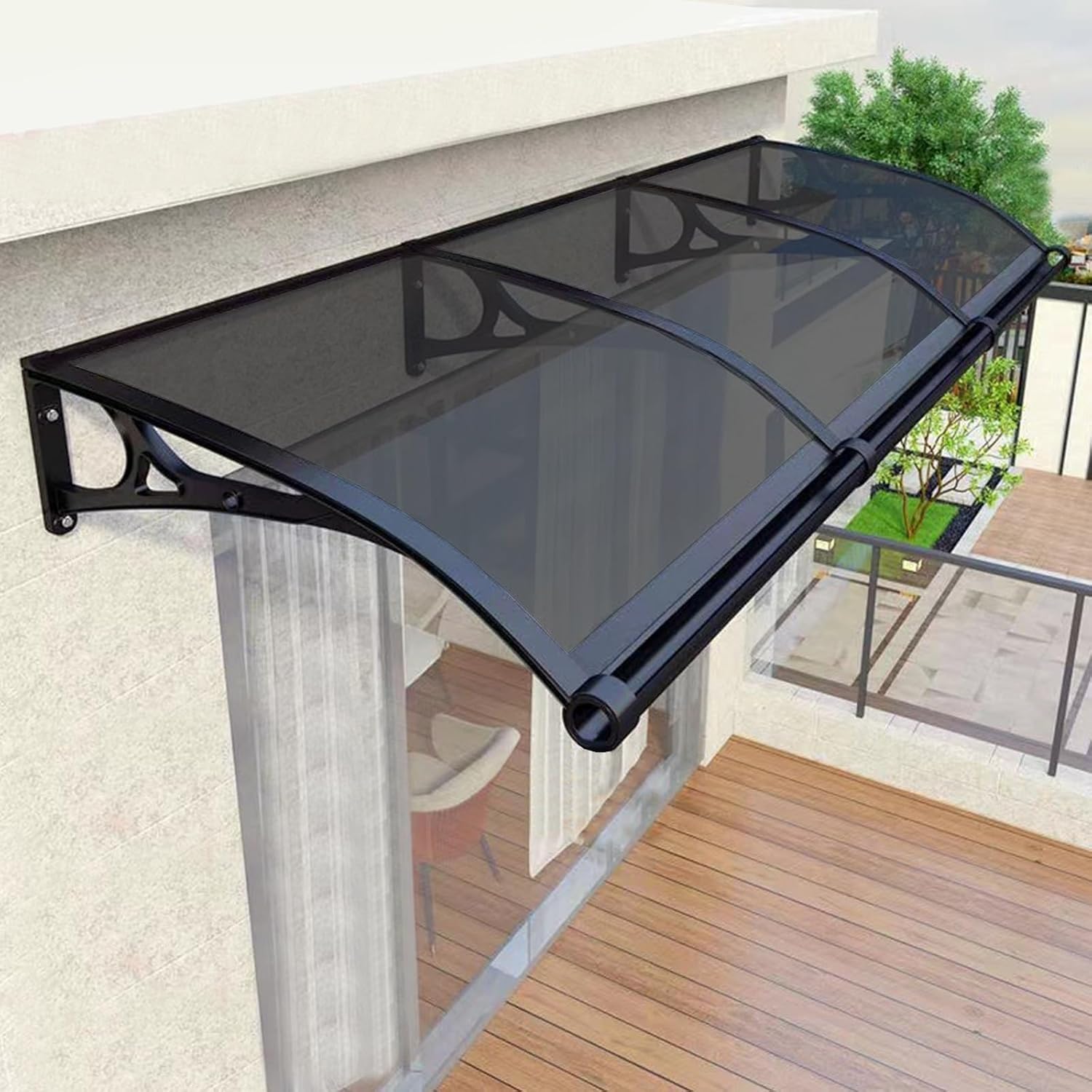 Awning for patio Door Entrance, Exterior Window Awnings Polycarbonate Cover Aluminum Brackets sun shades outdoor patio Drainage UV Rain Snow Proof Canopy(Size:100x120cm/39.4x47.2in,Color:Dark Gray)