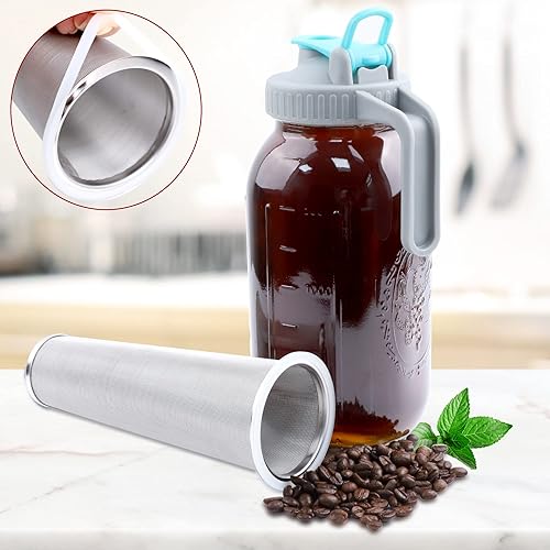 Miniatura 2 de GMSWEET Mason Jar - Cafetera fría de 64 onzas (2 cuartos de galón) de boca ancha con filtro de preparación para café, té helado, té solar, limonada