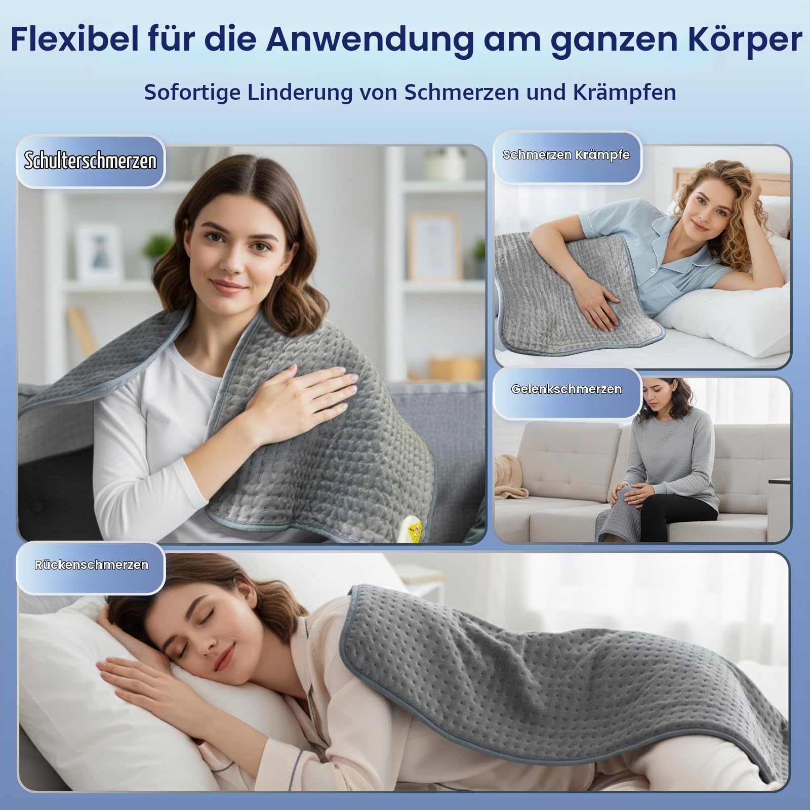 XXXL-Heizkissen, 100 x 50 cm Extra großes Wärmekissen für Rücken Bauch und Beine, Sicherheits- elektrisch heizmatte, schnelles Aufheizen, 10 Temperaturstufen, Abschaltautomatik und Überhitzungsschutz