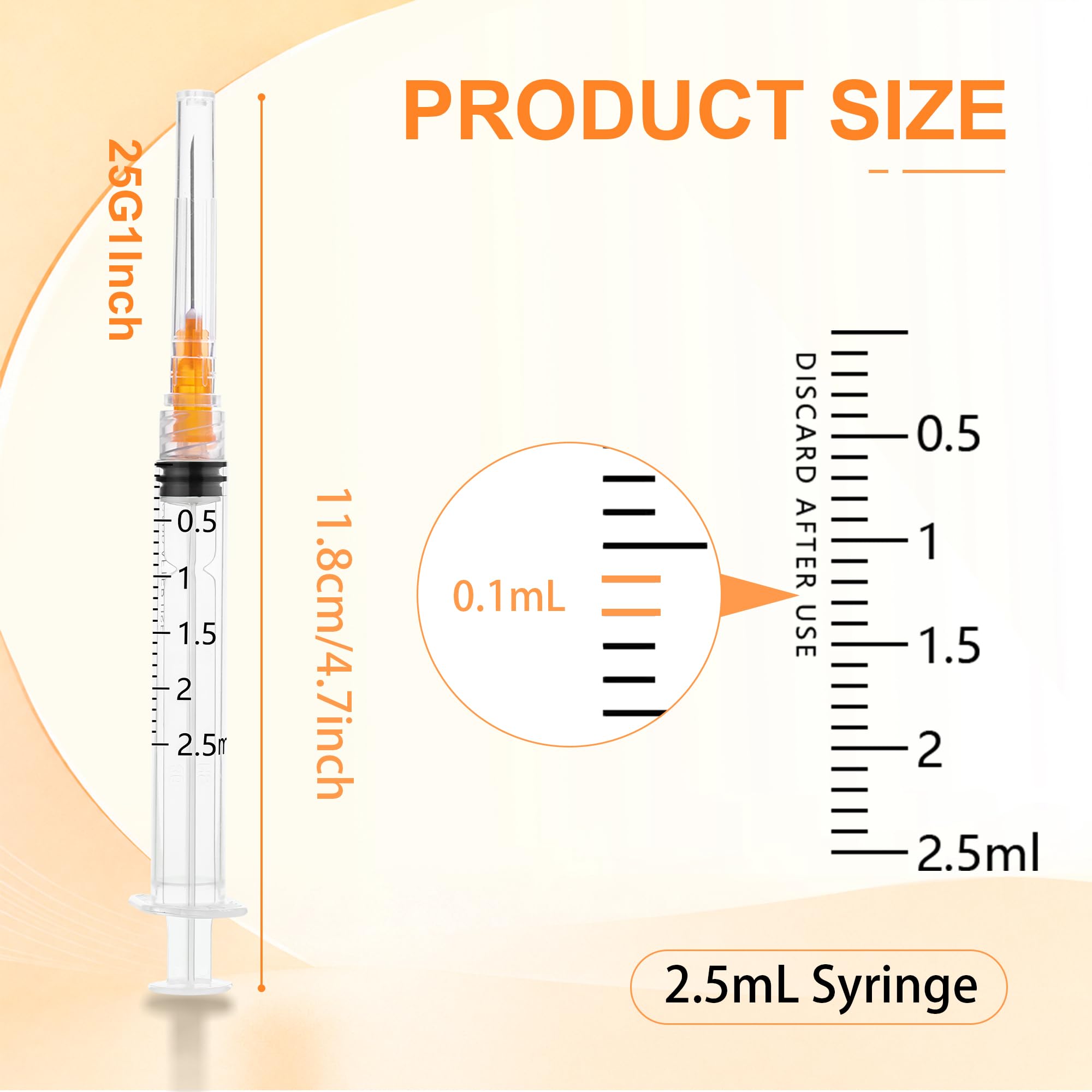 2.5ml Disposable Syringe with 25G-1Inch(25mm) Luer Lock Syringes, 100Pack — Amazon image 2