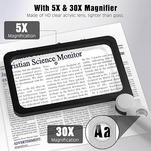 Miniatura 2 de MoKo Lupa grande de 30 x 5 veces para leer, lupa de mano plegable para personas mayores, lupa ligera, gran regalo para papá, mamá, abuela, abuelo,