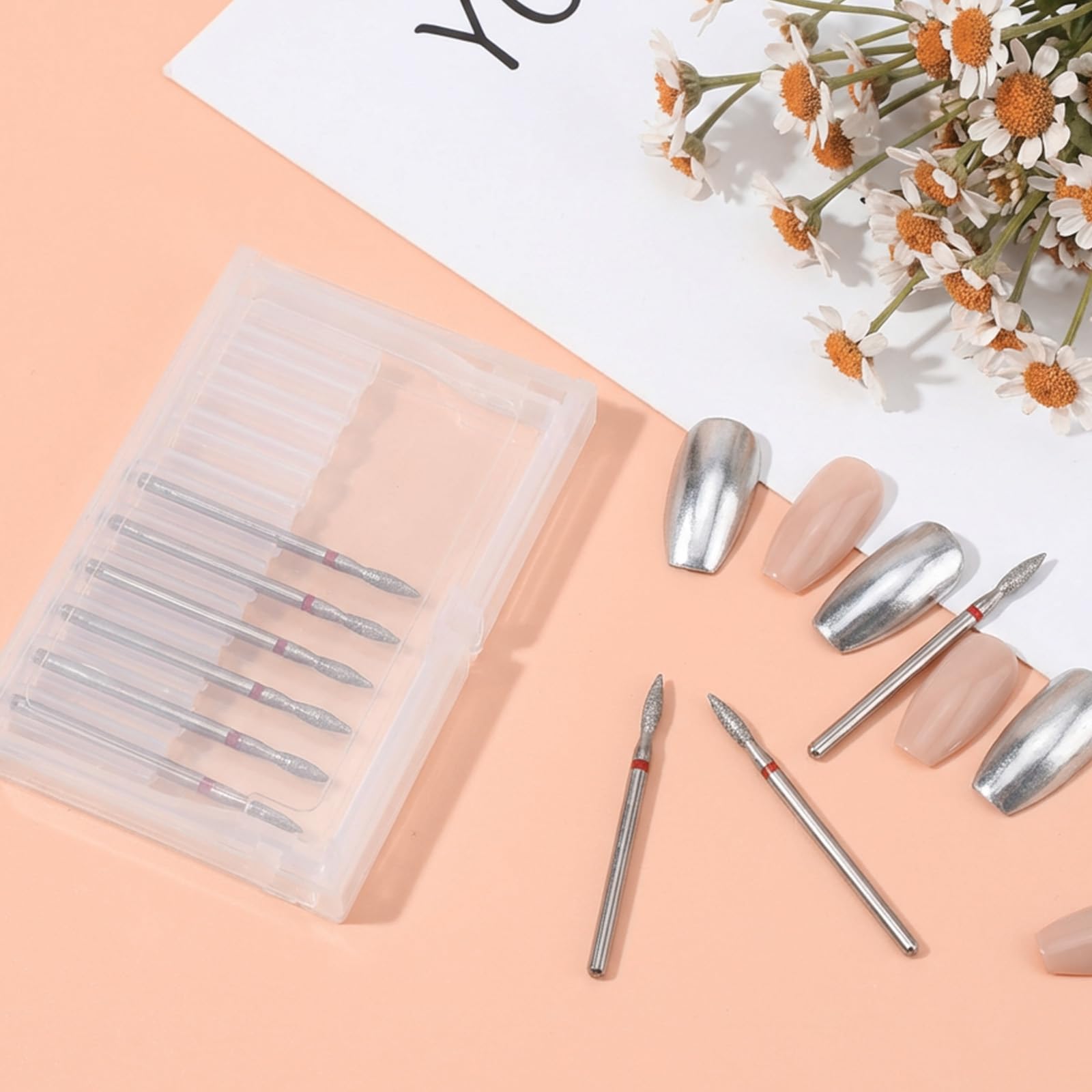 Sibba Set di 20 punte da trapano per cuticole, 2 tipi di punte di sicurezza a sfera e fiamma diamantata per unghie, strumenti per manicure e pedicure da 0,9 cm, per rimozione della pelle morta e