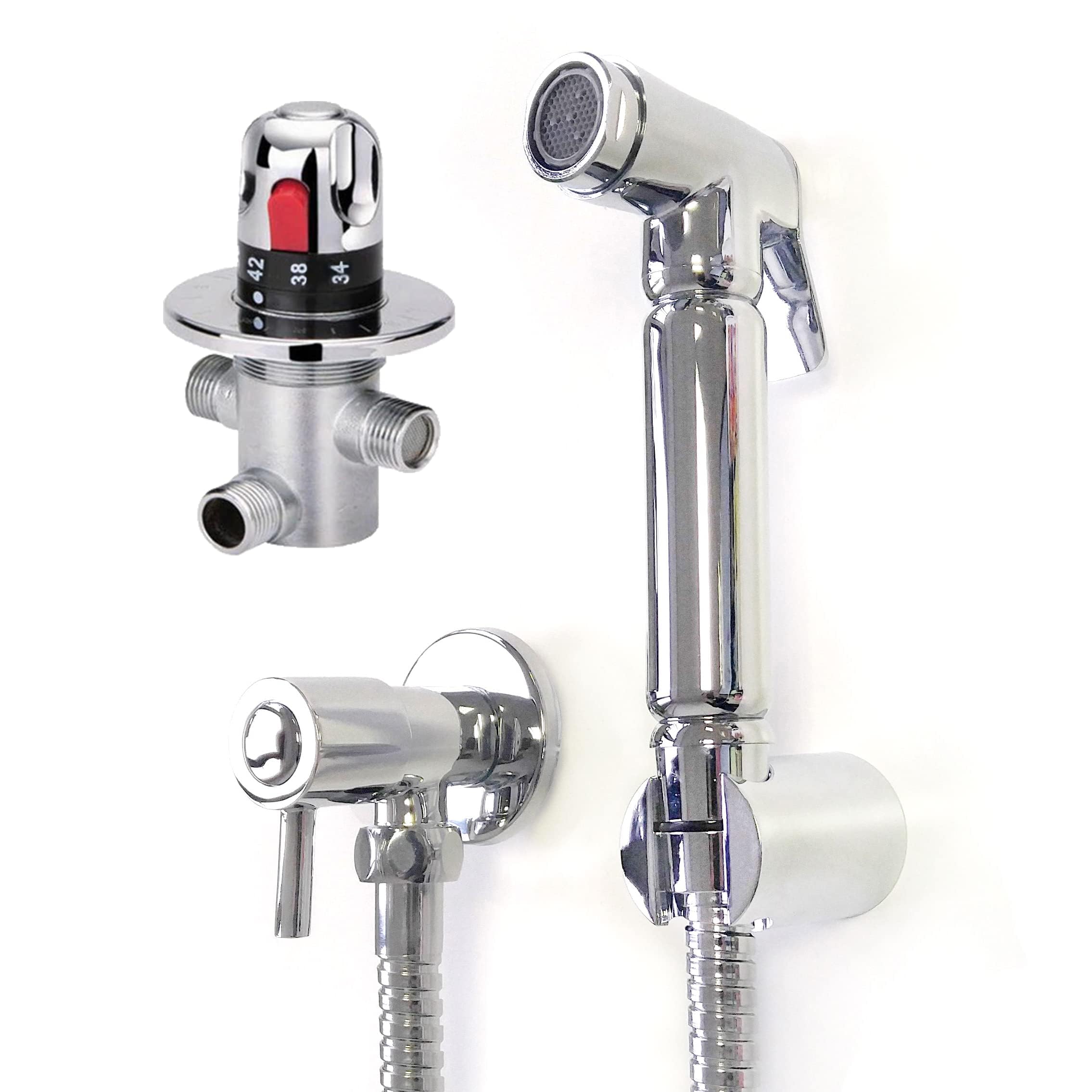 Cabezal de ducha de mano de latón cromado con sistema termostático empotrado de baño