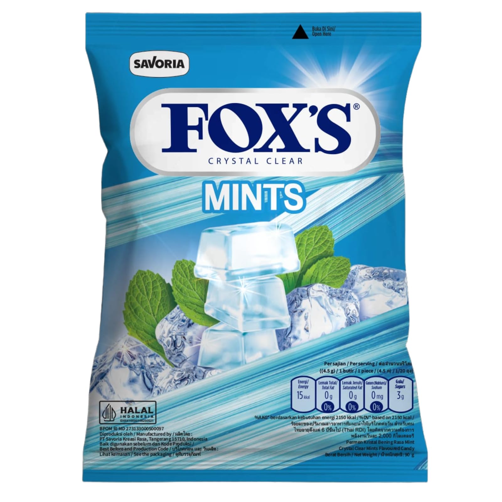 Fox's Crystal Clear Mints Candy Pouch 90g – Refreshing Hard Candy with Natural Mint Flavor, Long-Lasting Breath Freshener, Halal certified