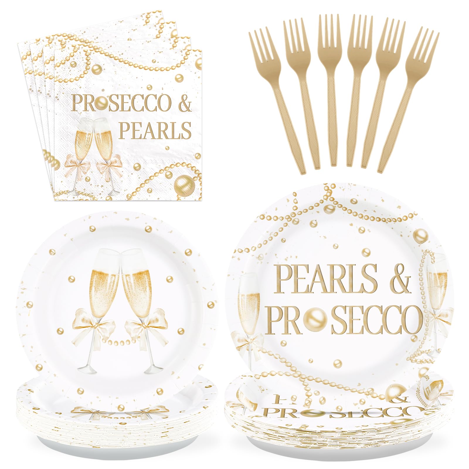 Grencian 96 Pcs Pearls and Prosecco Bridal Shower Decorations, Serves 24