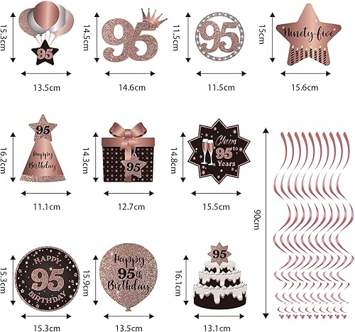 Miniatura 2 de Decoración de techo de remolinos colgantes para fiesta de cumpleaños número 95, 95 espirales colgantes de papel de aluminio con recortes para 95